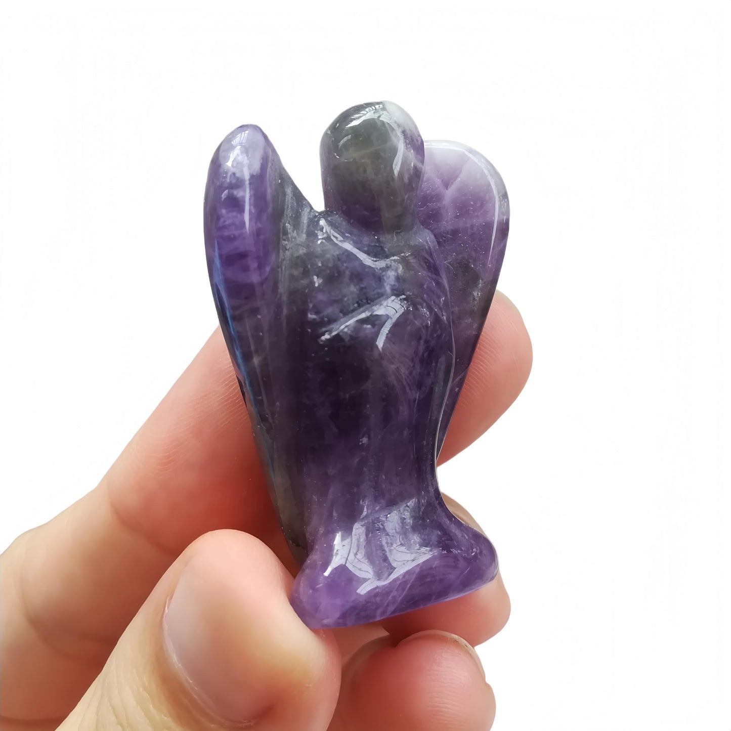 Afucats Natural Amethyst Healing Guardian Angel Indoor Decorative Stone,1.5 Inches Carving Pocket Palm Statue,Gift for Her Christmas Décor