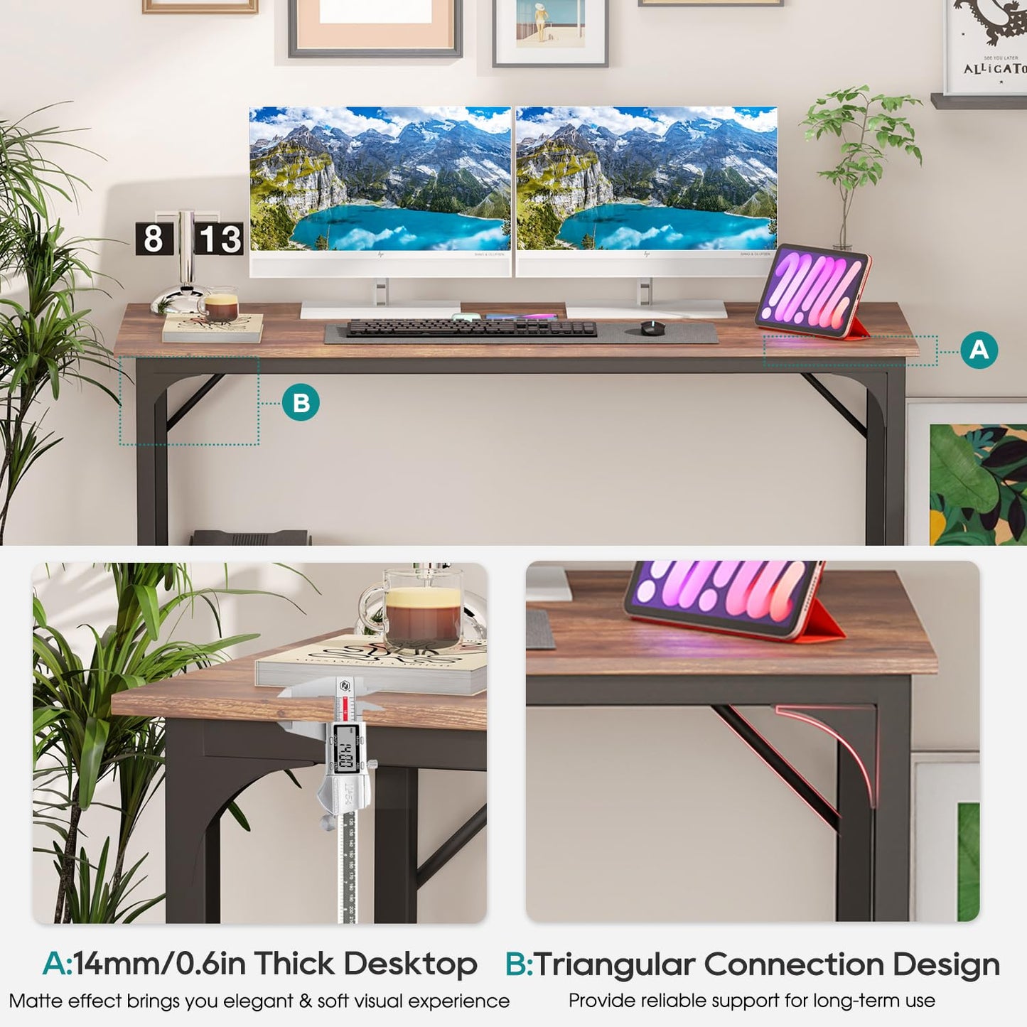 BestOffice Computer Desk,Home Office Desk, Modern Simple Style for Home Office Study Writing (Brown, 47 Inch)