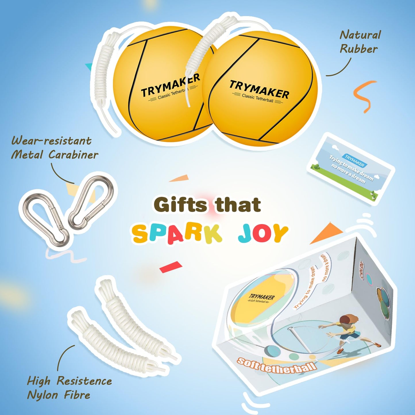 Trymaker Tetherball, 2 Set in 1 Tether Balls and Rope Set,Replacement Tetherball for Adults Backyard Outdoors