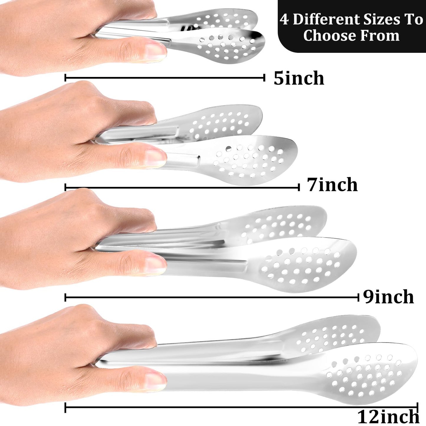 XEVOM Serving Tongs, 8 Pack, 7 Inch, Stainless Steel, Silver, Buffet Tongs