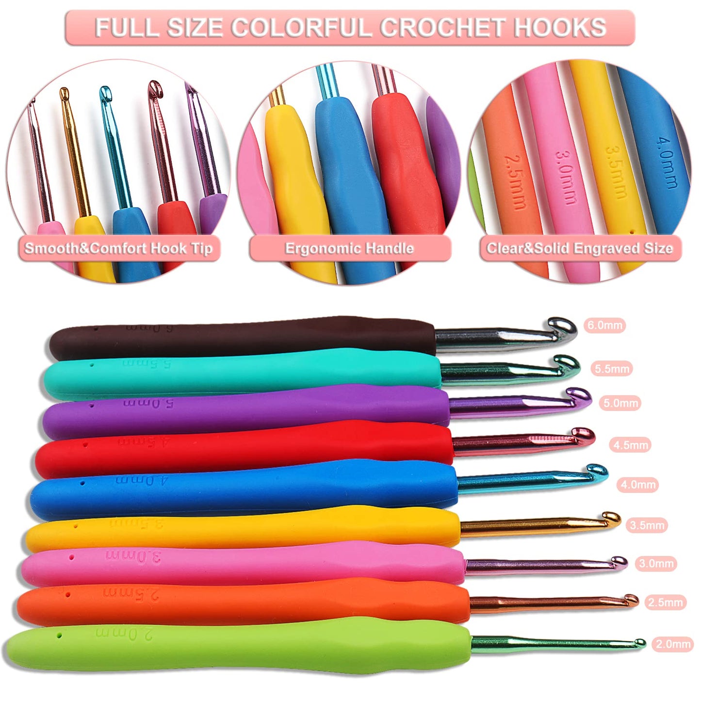 Aeelike Crochet Kit for Beginners Adults, Crochet Kits Include Yarn, 59pcs Crochet Starter Kit for Beginners,Ergonomic Crochet Hooks 2.0-6.0 mm, Lace Steel Needles 0.6-1.9 mm