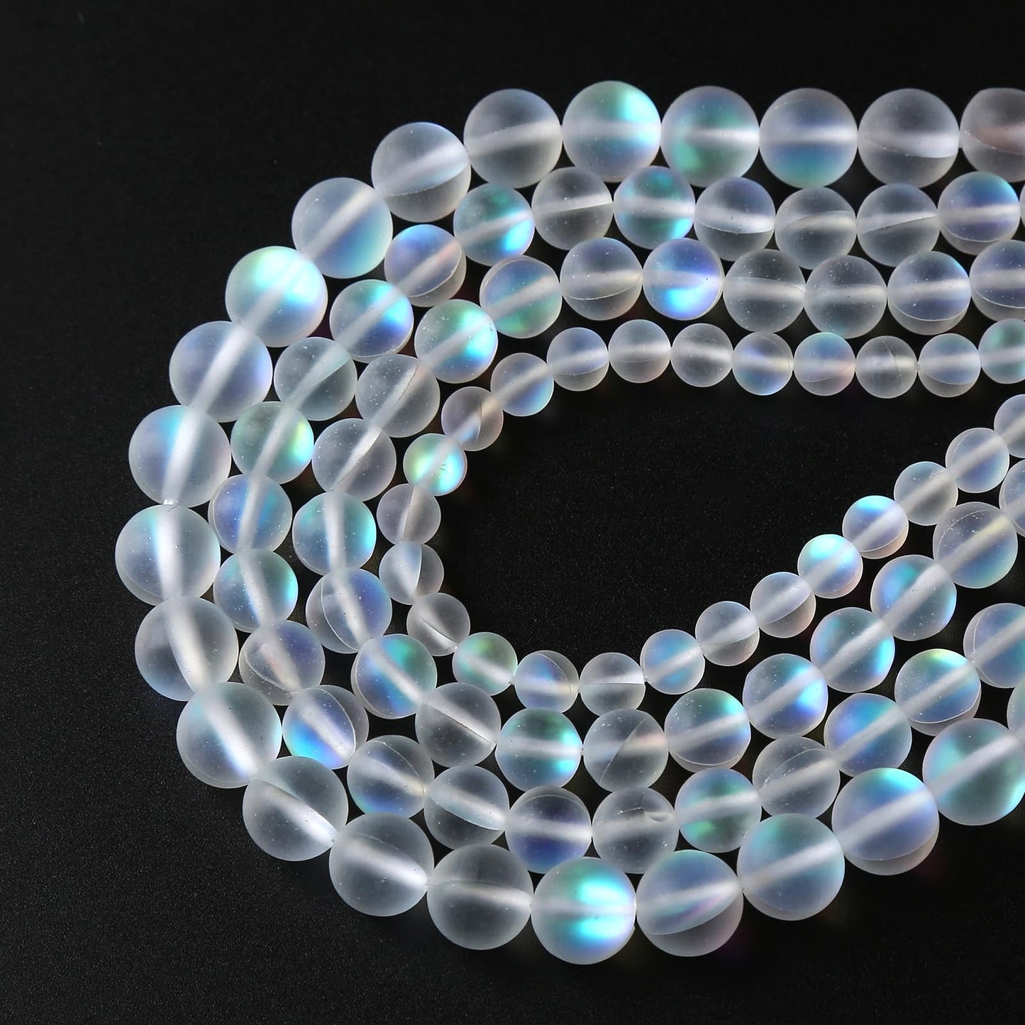 6MM 60PCS Natural Mystic Aura Quartz Beads Frosted Matte White Rainbow Round Loose Beads Jewelry Making DIY Bracelet