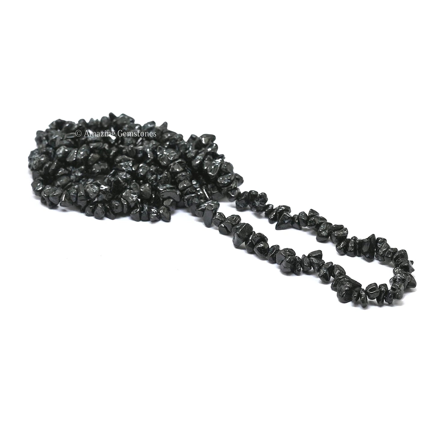 Black Tourmaline Pre Drilled Crystal Crushed Chips Beads for Bracelets Making, DIY Handmade Natural Healing Crystals (25 Inch Strand)