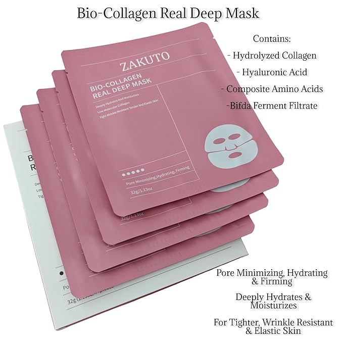 8-Mask Glow Ritual Set | 4 Bio-Collagen Deep Repair Masks + 4 Hyaluronic Acid Hydration Masks | Korean Overnight Firming, Repair & Glass Skin Glow | 30-Day K-Beauty Treatment
