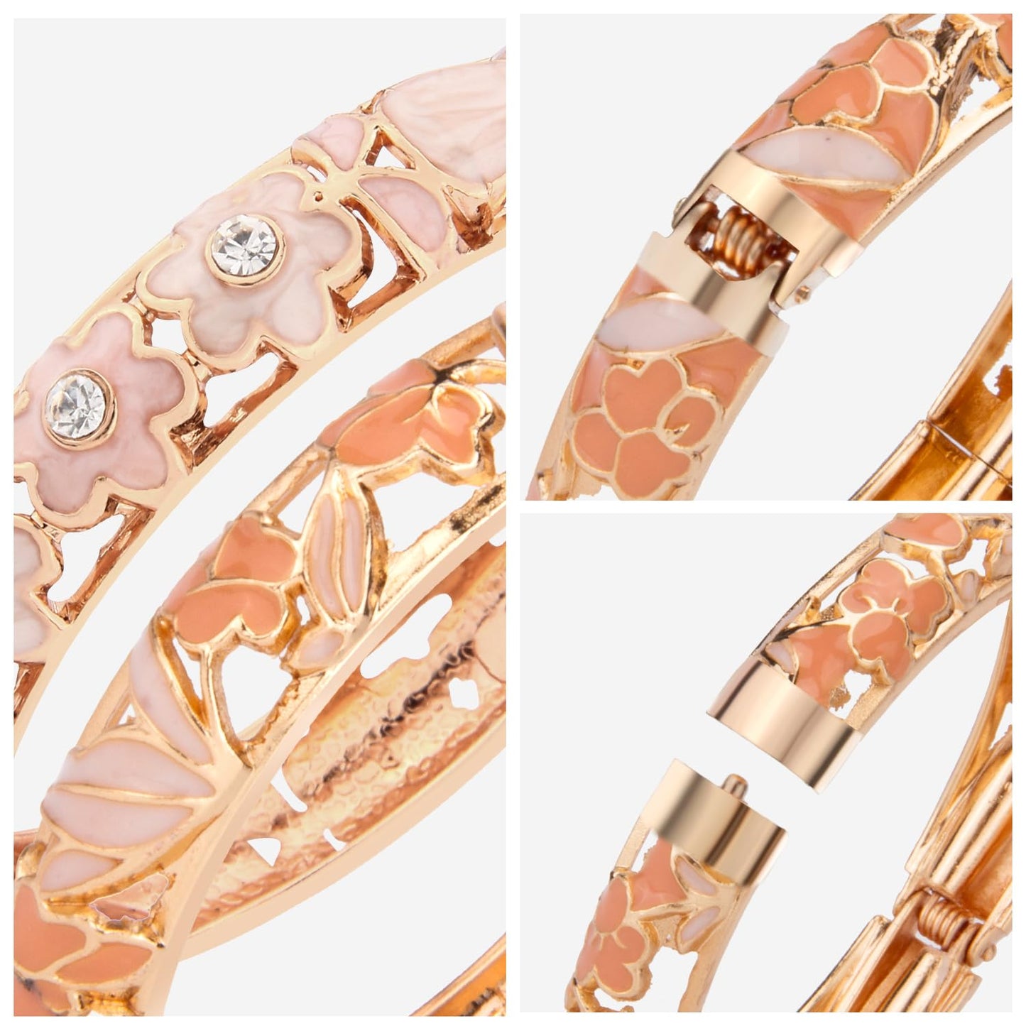 UJOY Cloisonne Bracelet Lotus Flower Plated Cuff Bangle Enameled Jewelry Bracelets Gift for Women Pack in Case 88A18-88B18 Pink