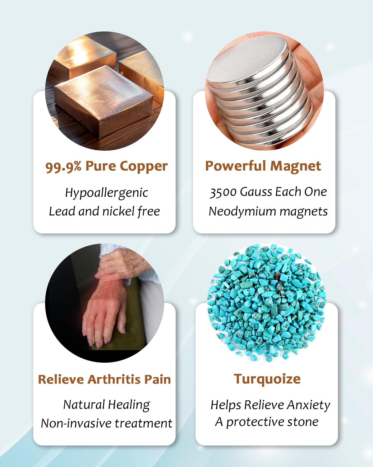 MagVIVACE Pure Copper Bracelet for Women, Magnetic Bracelets with Magnet (B)