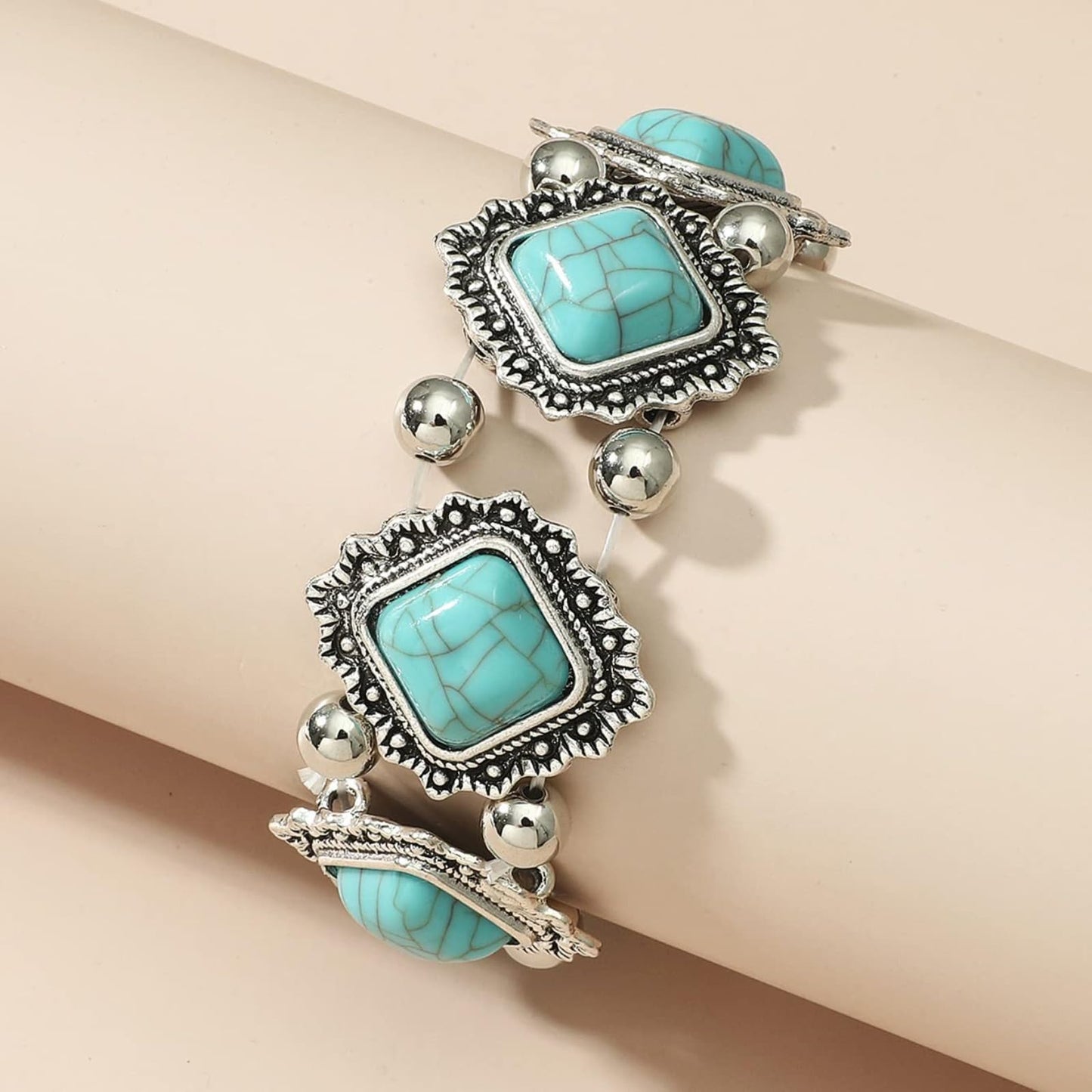 Hclian Turquoise Beaded Stretch Bracelets Bohemian Stackable Bracelets Y2K Summer Beach Bracelets Jewelry for Women