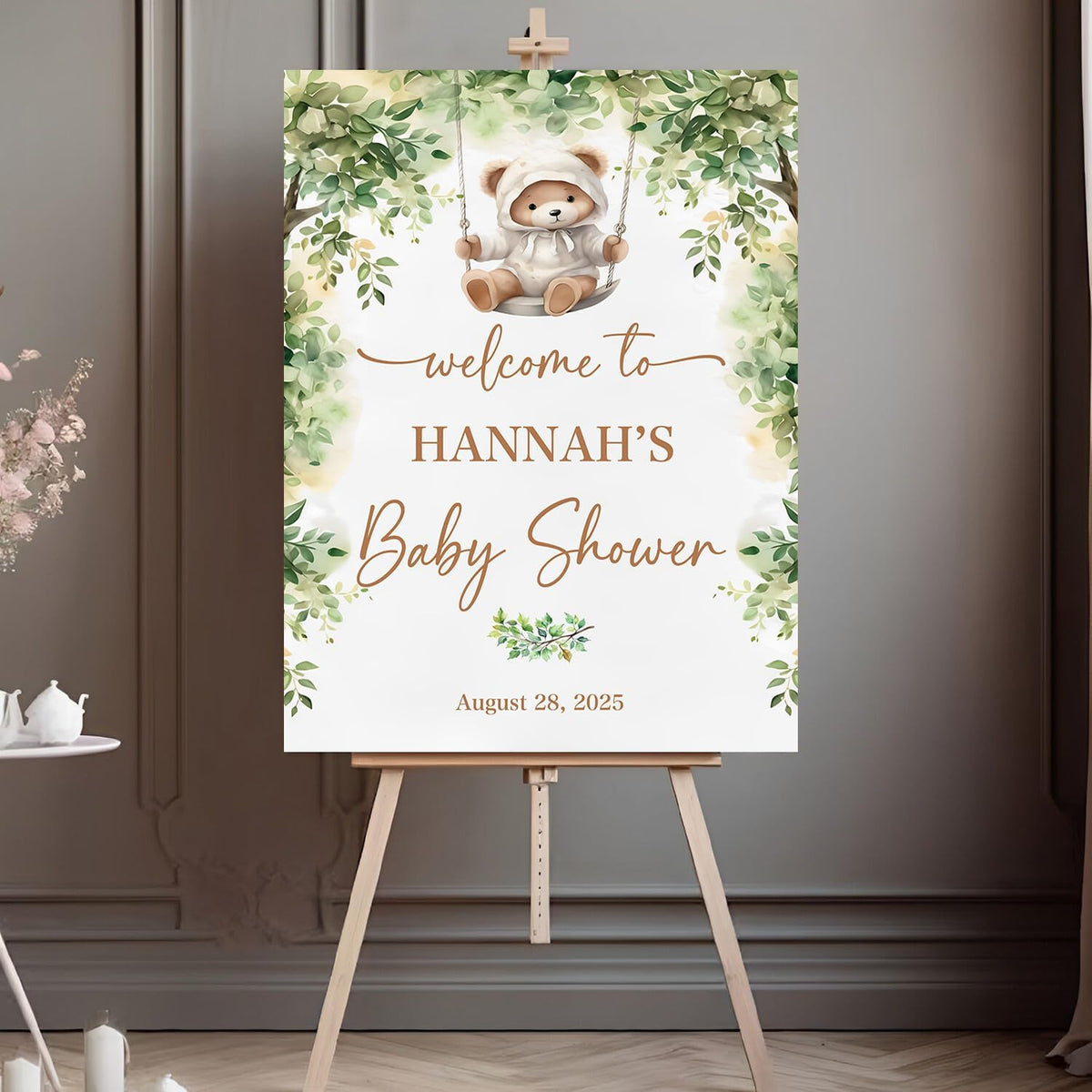 Custom Baby Shower Sign, Rustic Bear Baby Shower Welcome Sign, 12x18 inches, Plastic, Weatherproof & Fade-resistant