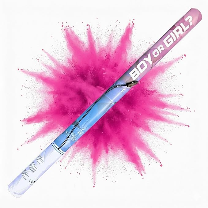 Ultimate Confetti - Electric Pink Powder Cannon Cartridge 32” - Pre-Filled with Food-Grade Powder, Leak-Resistant Gender Reveal Poppers Cannon, Requires EC-1 or EC-4 Confetti Machine to Activate