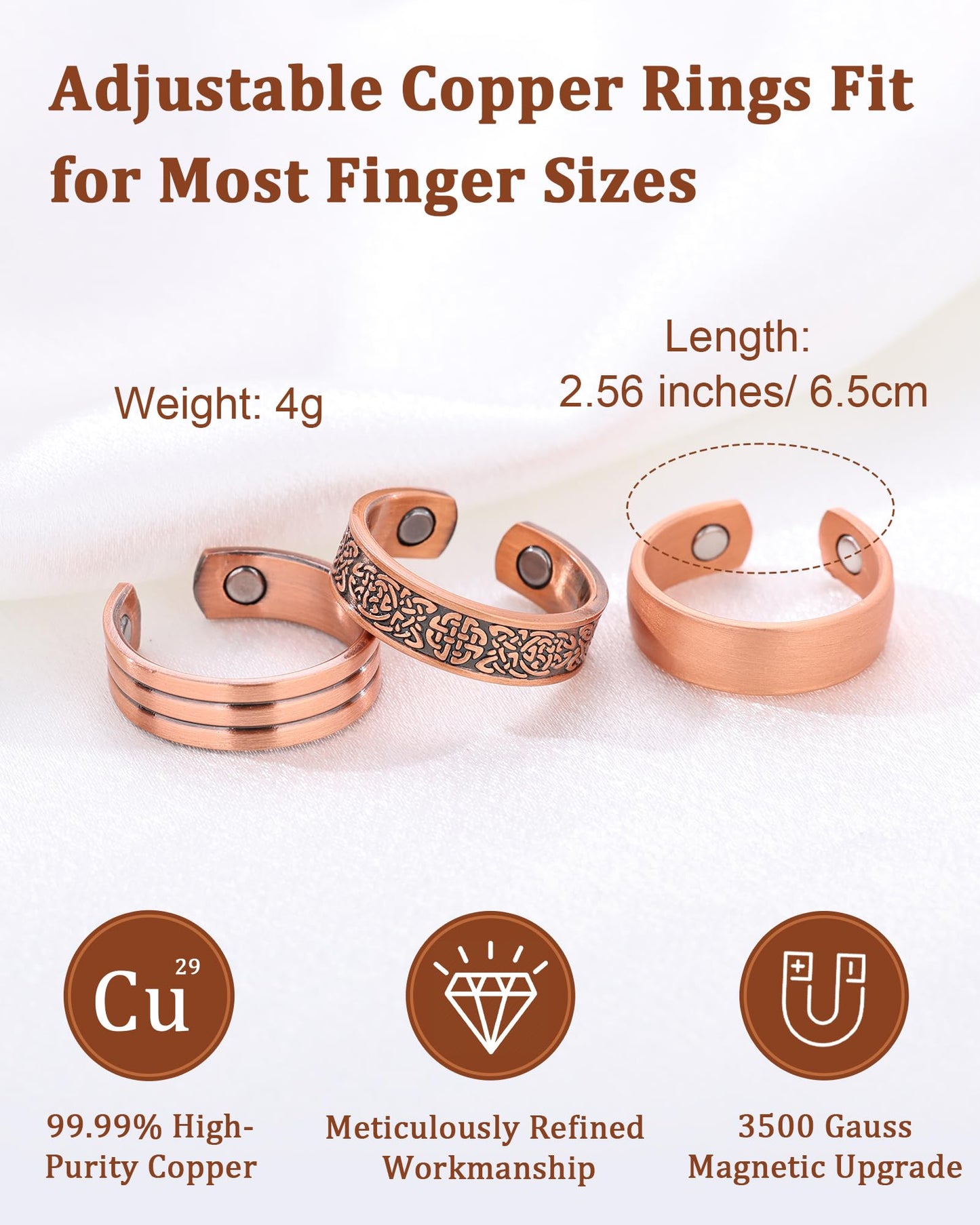 BioMag 3Pcs Lymphatic Drainage Copper Ring for Men Women, 99.99% Pure Copper Magnetic Rings, Jewelry Box