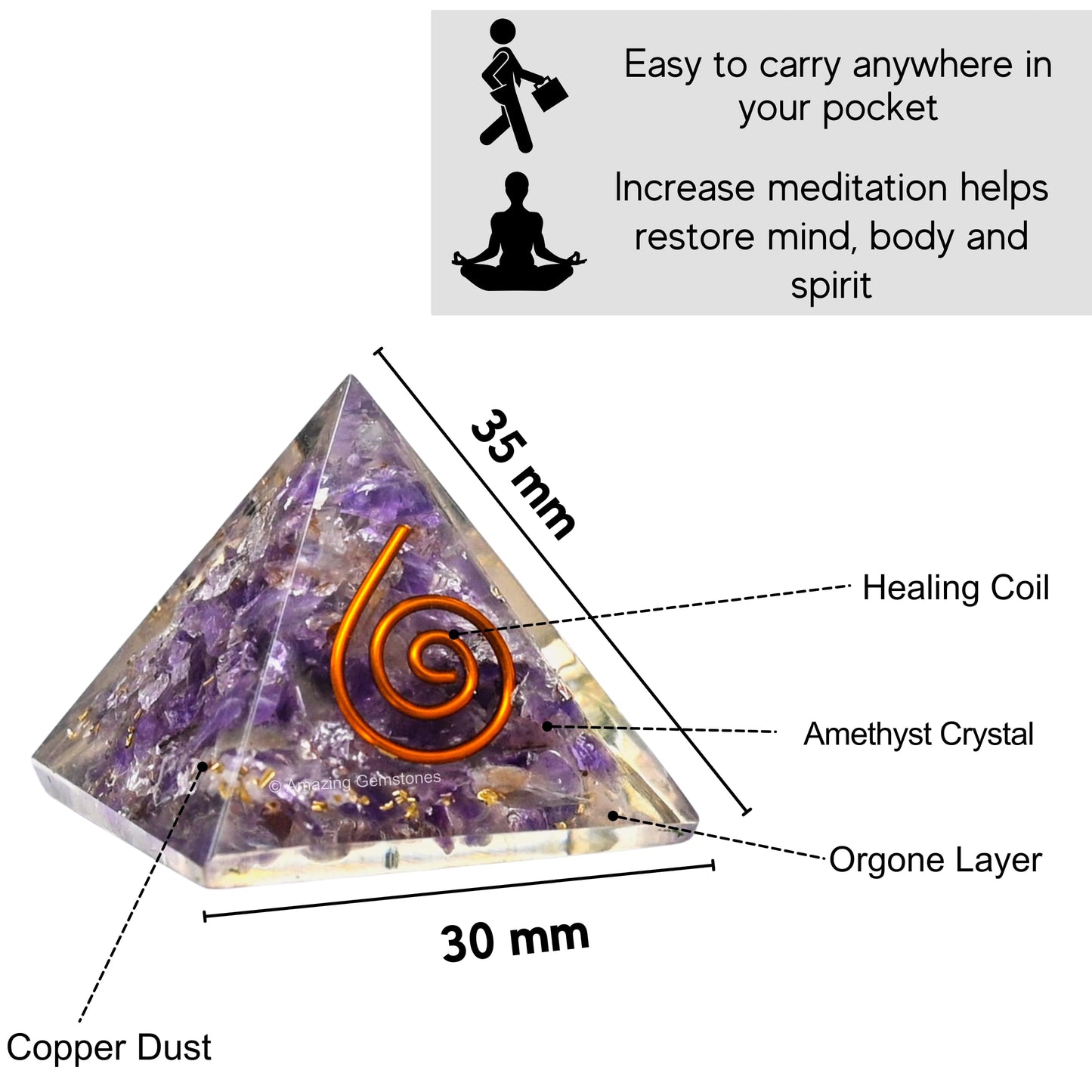 Amazing Gemstone Amethyst Orgone Pyramid - 30mm Small Orgonite Pyramids with Crystals and Healing Stones - Authentic Organite Gifts