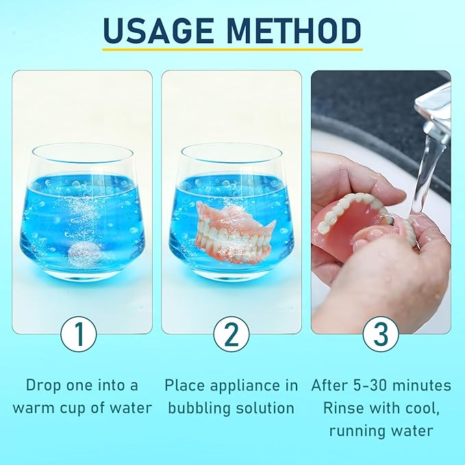 Retainer Cleaner & Denture Cleaning Tablets with 120 Removes Stains, Odors, and Plaque from Aligners, Mouth Guards, Night Guards, and Dental Appliances, 4-Month Supply