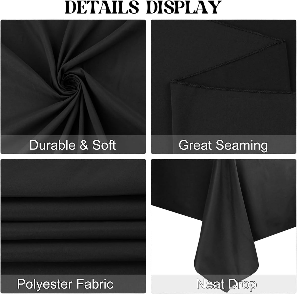 4 Pack Rectangle Tablecloth 60x102 Inch Black Washable Polyester Table Cover for Wedding Dining Table Buffet Parties Banquet Decoration（Black）