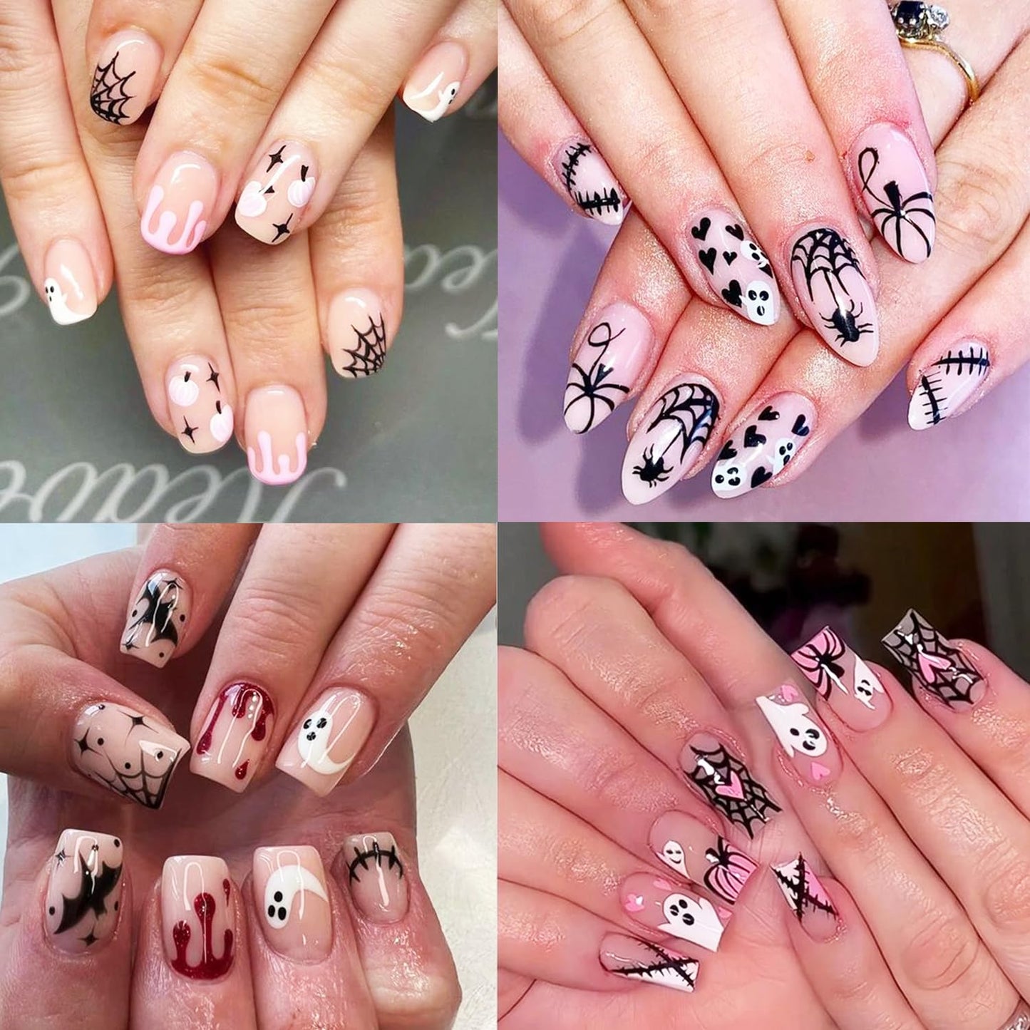 Halloween Nail Stickers for Nail Art, 6 Sheets Halloween Nail Art Stickers Cute Pumpkin Spider Ghost Nail Decals 3D Self-Adhesive Skull Cat Spider Web Nail Designs Charms for Women Manicure Decoration