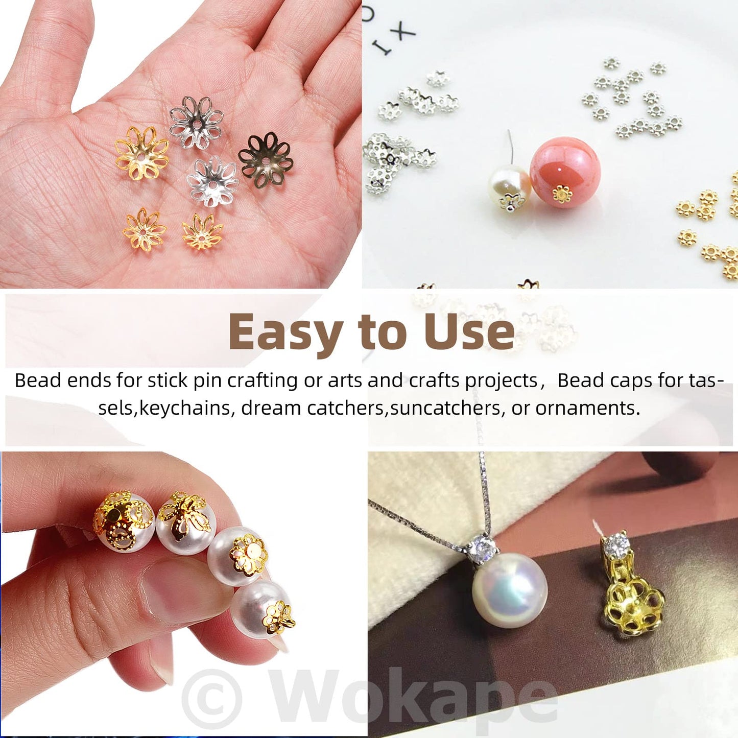 Wokape 2100Pcs 4 Sizes Flower Bead Caps Spacers Assortment Kit for Jewelry Making, Hollow Filigree Beads End Caps Jewelry Findings Accessories