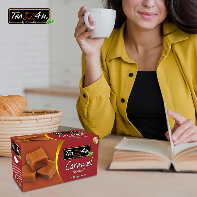 Tea4U Flavored Black Ceylon TeaBags (Caramel) - Ideal Quality from Sri Lanka's Finest Leaves and Expertly Blended - 25 Count