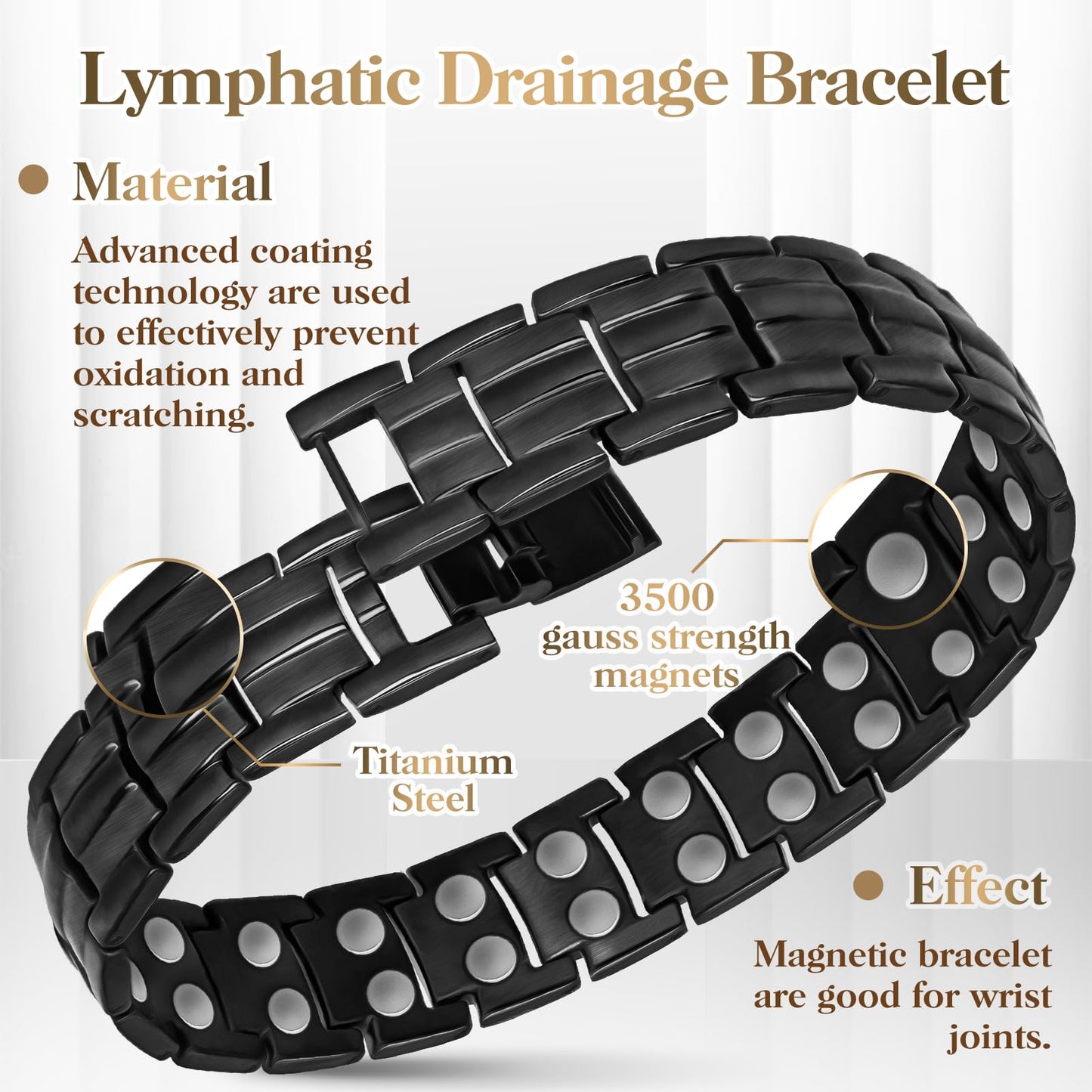 Mahnco Magnetic Bracelets for Men Ultra Titanium Steel Magnetic Bracelet with Double Row Magnets Mens Bracele Adjustable Length with Remove Tool (Black Classic)