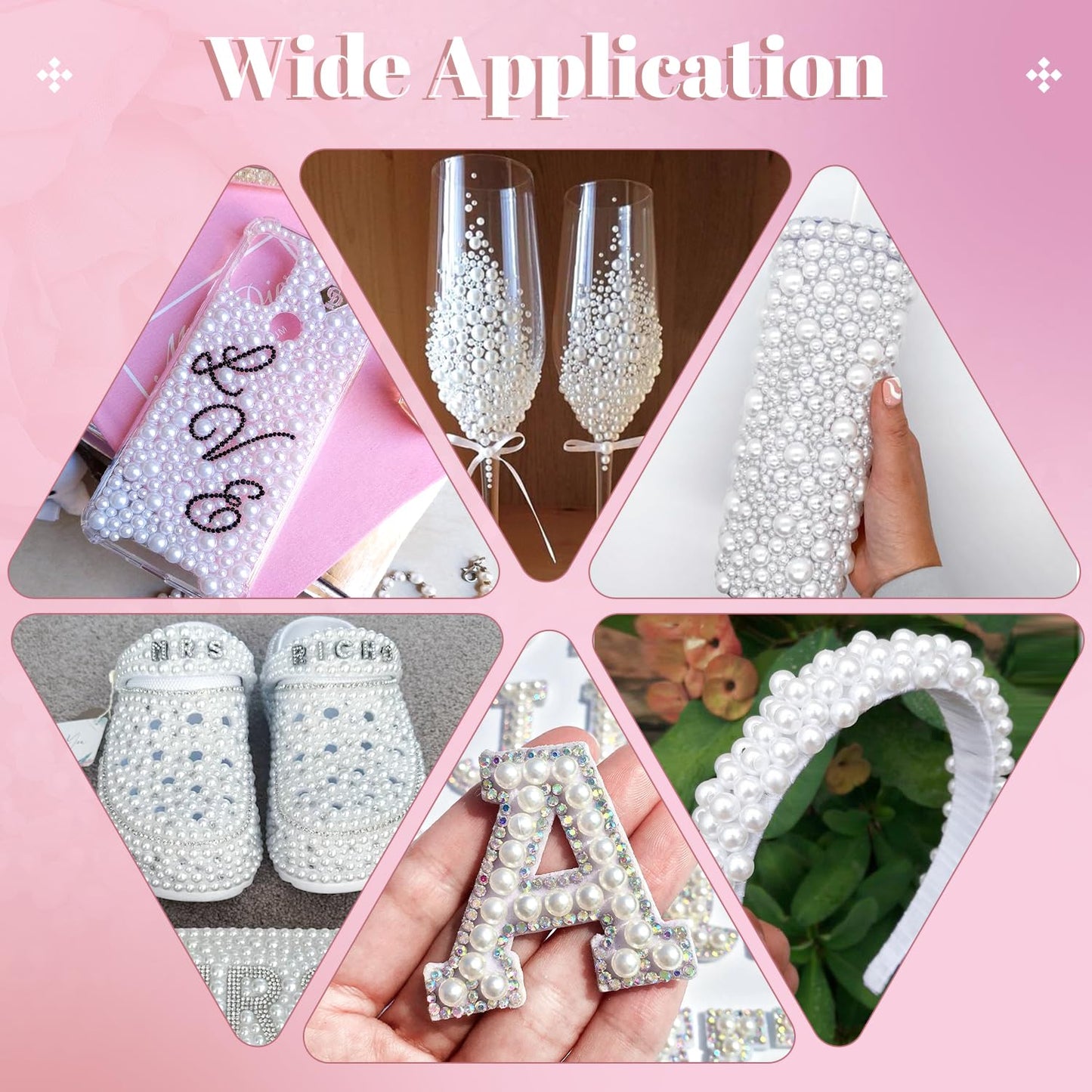 14000Pcs Flatback Pearls for Crafting (White), Assorted Size 2/3/4/5/6/8/10mm Half Pearl Bead Gems with 3Pcs 10ml B7000 Jewelry Glue, Bedazzling Kit for Crafts Shoes Graduation Cap Nail Art