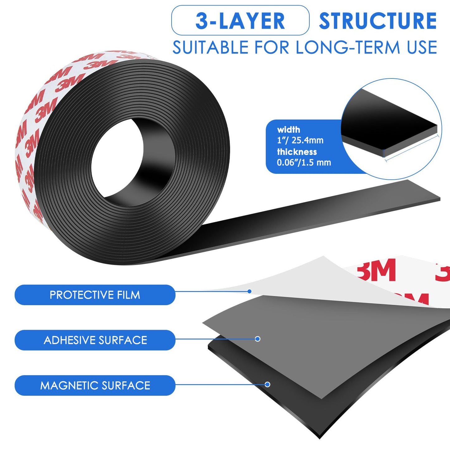 DTLHCNCT Strong Adhesive Magnetic Tape Strip Roll- 1" x 10ft, Cuttable Magnetic Sheets for,DIY Art Projects, Whiteboards, Fridge Organization - Ideal for Home, School, Office Use.(0.06" Thick)