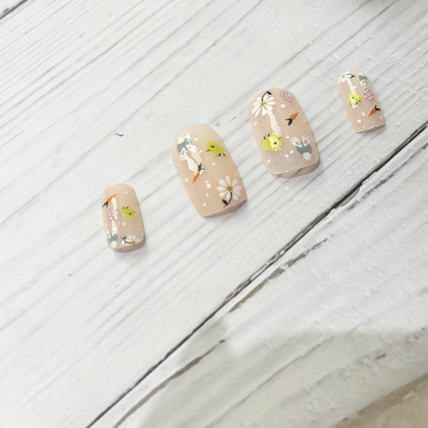Press on Nails Easter Fake Nails with Flower Chick Carrot Easter Egg Designs Acrylic Nails Stick on Nails Full Cover Cute Glossy Party Glue on Nails for Women Girls Easter Manicure Kit