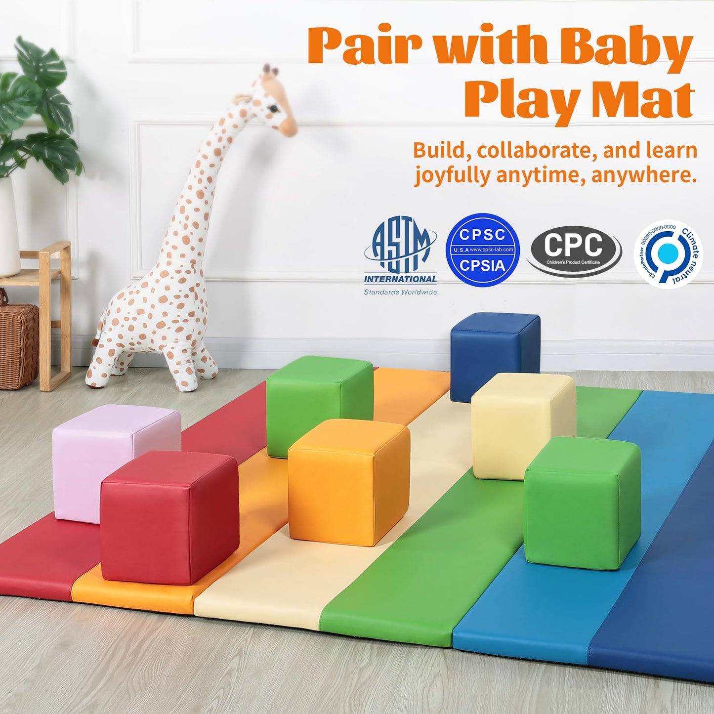 TODIBY Foam Building Blocks for Toddlers：12-Pieces Wipeable Leather Stacking Cubes Kids - Large Soft Toys Play Set for Learning Construction Baby Preschool Daycare Therapy Birthday Gift (Rainbow)