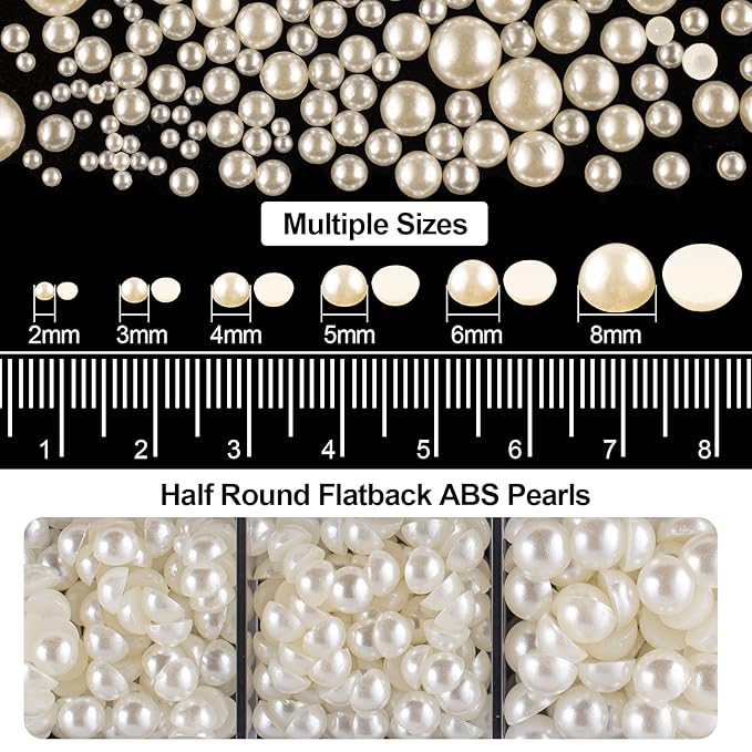 4000PCS Flatback Rhinestones and Half Round Pearls Kit #11, Multi Size Glass Clear & AB Crystals, Plastic Flat Back Beige Dome Bead with Pickup Pencil and Tweezer for Nail Art