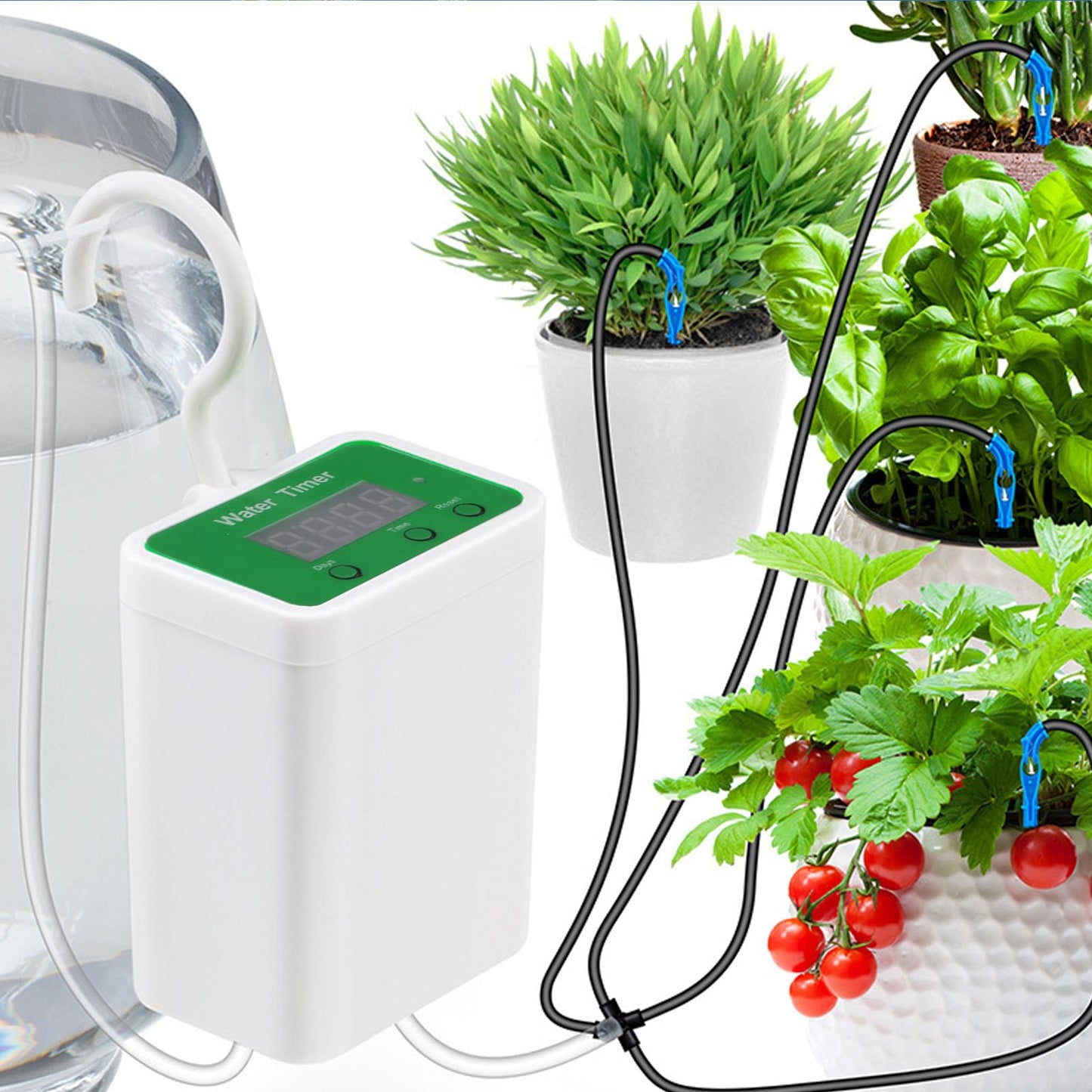 Automatic Plant Waterer Indoor, Potted Plant Drip Irrigation Kit for 12 Pots USB Rechargeable Flower with Tee Joints and Tubes