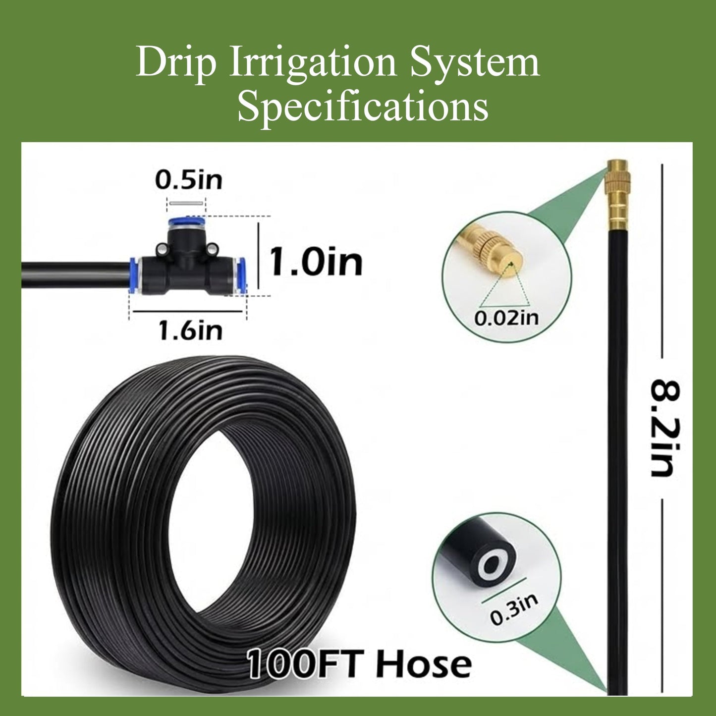 360° Adjustable Drip Irrigation System - 100FT Garden Watering System with 15 Nozzles, Garden Irrigation System, Greenhouse Accessories, Atomizing System for Yard, Lawn, Plants, 5/16 inch Hose
