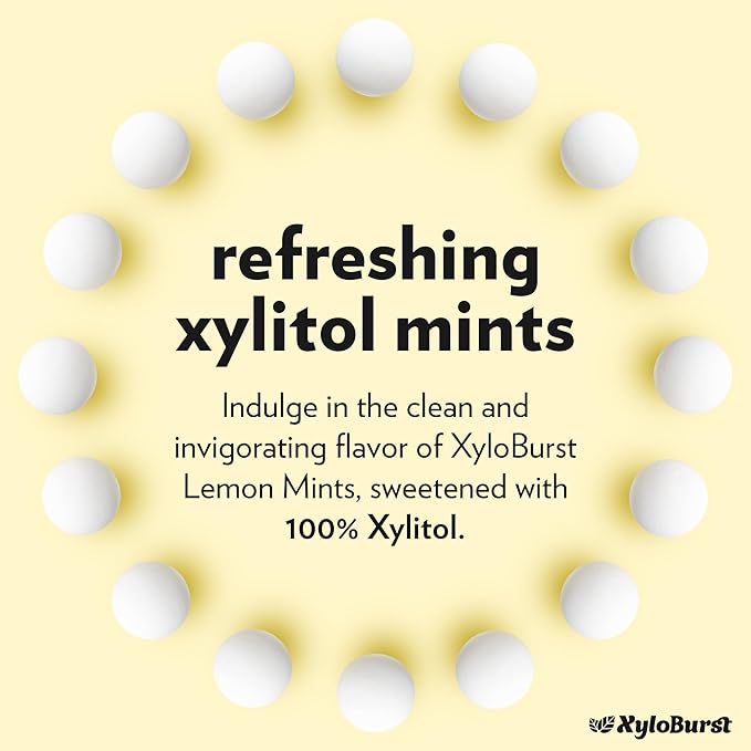 XyloBurst - Xylitol Mints | Sugar Free Breath Mints for Oral Health | Gluten Free, Vegan, Keto Friendly | Aspartame Free | Lemon | 60 Count Jar, 8-Pack