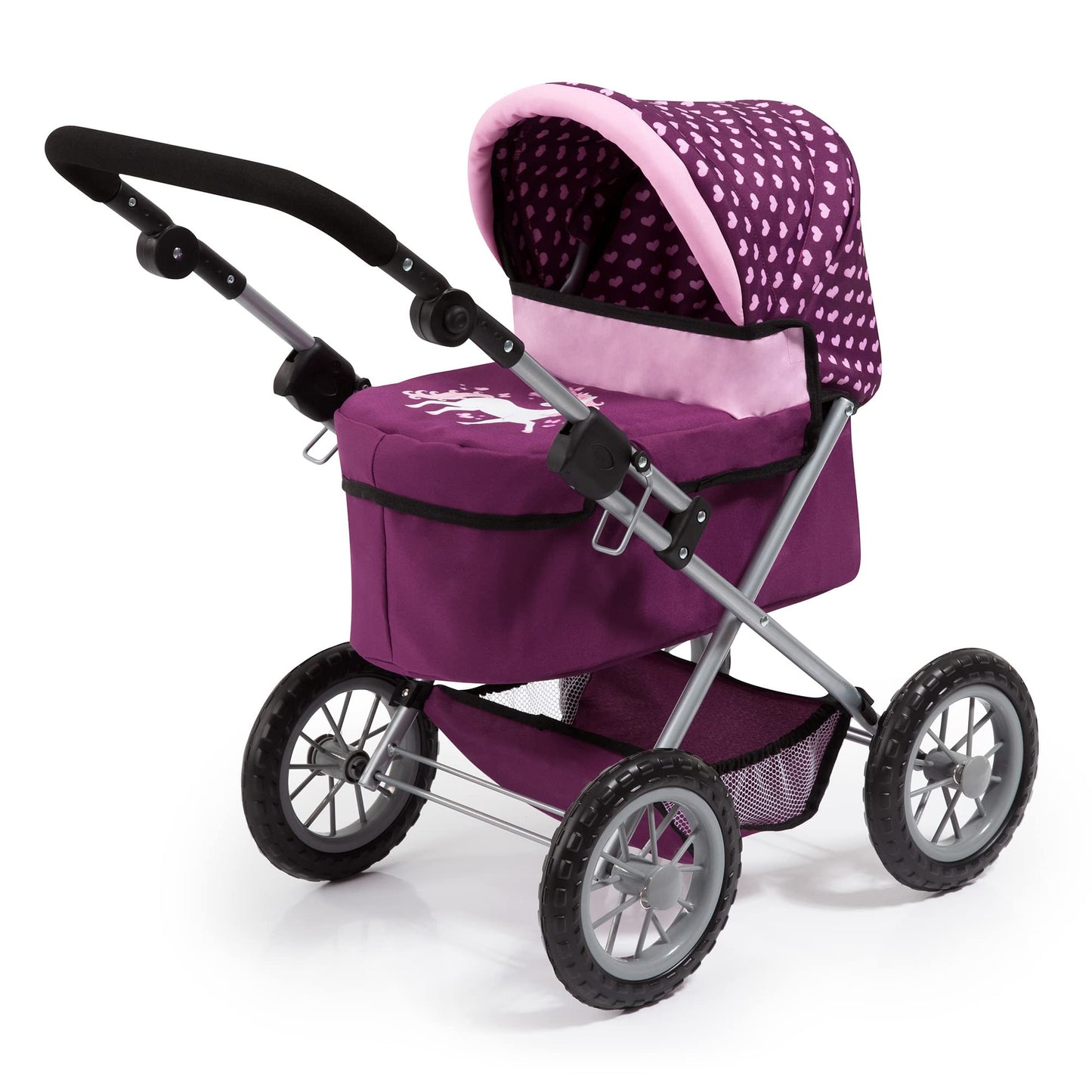 Bayer Trendy Doll Pram & Stroller, Burgundy Pink, 18 inch Dolls, Adjustable Handle, Pretend Play with Accessories