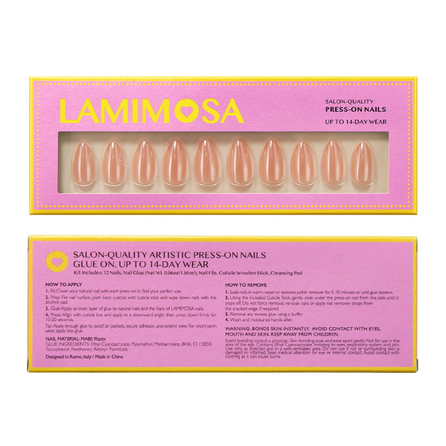LAMIMOSA 32Pcs Chrome Press On Nails Short Almond - Soft Gel Fake Nails in 16 Sizes, Reusable Glue on Nails Kit, GLAZED SUNSET