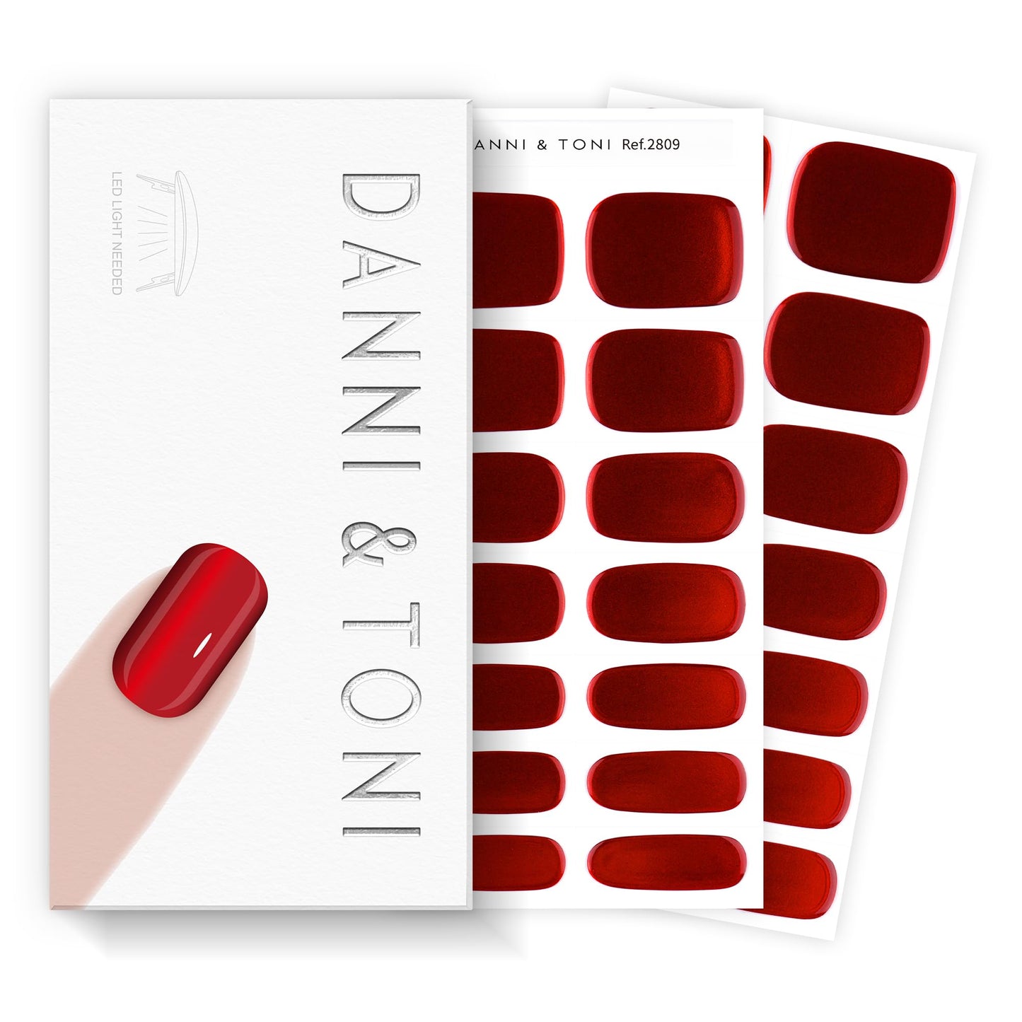 DANNI & TONI Semi Cured Gel Nail Strips Red Chrome Metallic Mirror Gel Nail Stickers 28 Stickers Gift for Woman |Ruby Chrome
