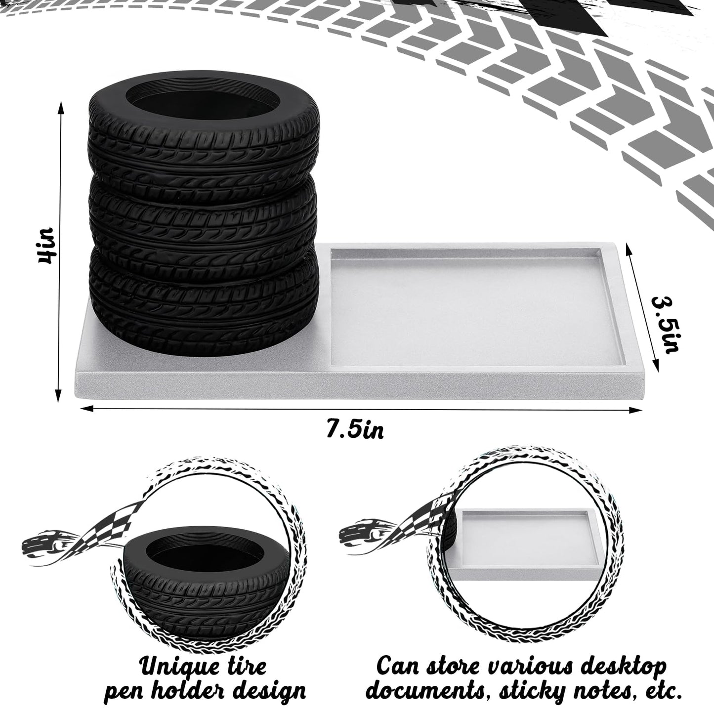 Fullhawl Tire Shaped Pen Holder with Sticky Notes Holder Set Tool Planter Pencil Storage Holder Desk Organizer Home Office Supplies Gift for Mechanics Car Lovers
