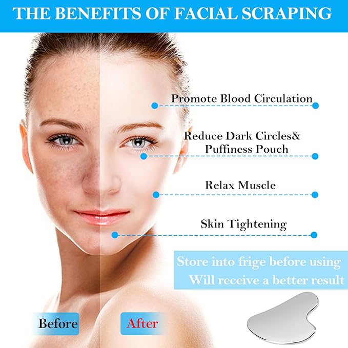 Stainless Steel Facial Roller & Gua Sha,Gua Sha Facial Tools Stainless Steel, GuaSha Tool and Face Roller Set - Metal Face Roller, Facial Tension, Sturdy