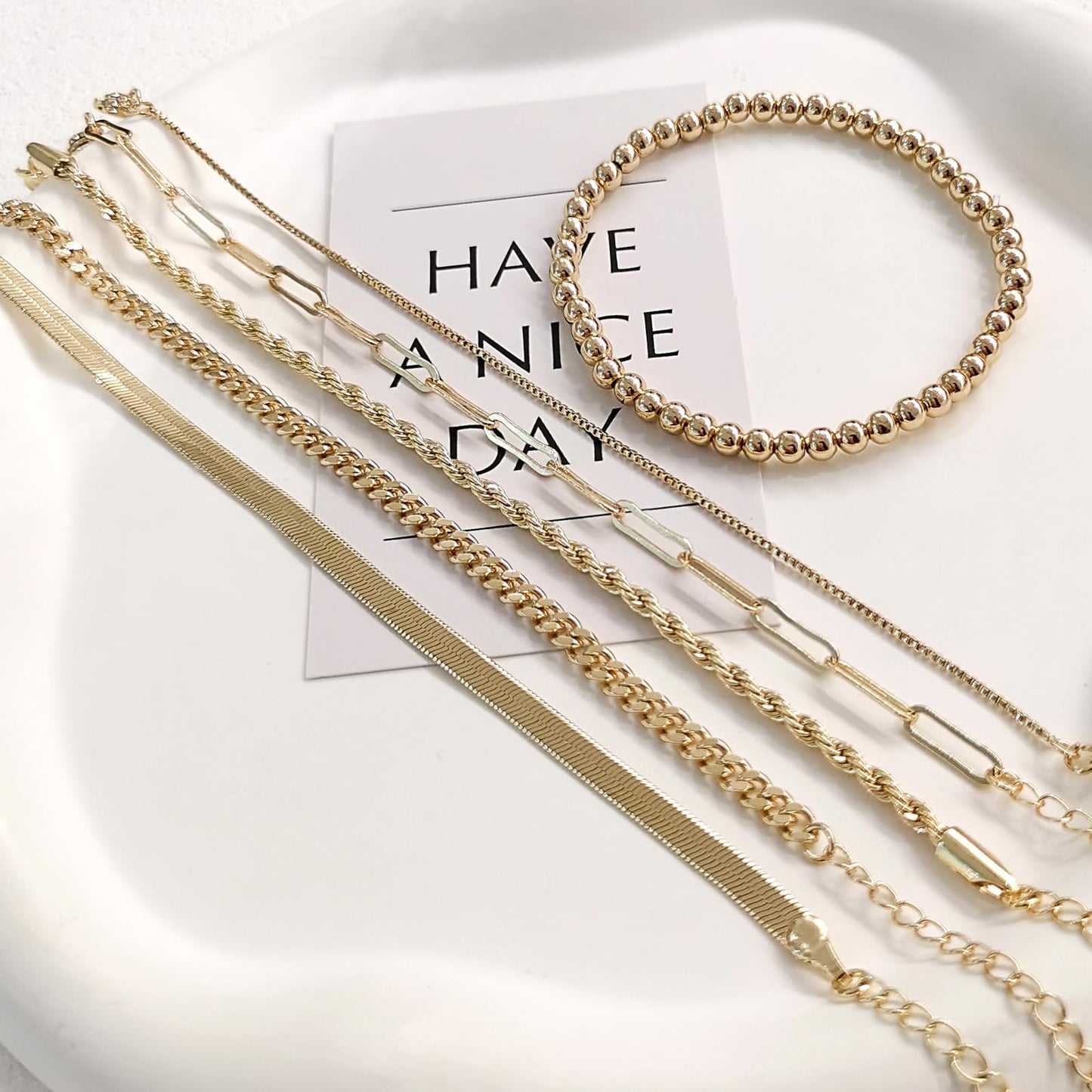 HERIER Gold Bangle Bracelets Stack for Women Trendy 14K Gold Plated Paperclip Chain Bracelets Set Jewelry for Women Non Tarnish