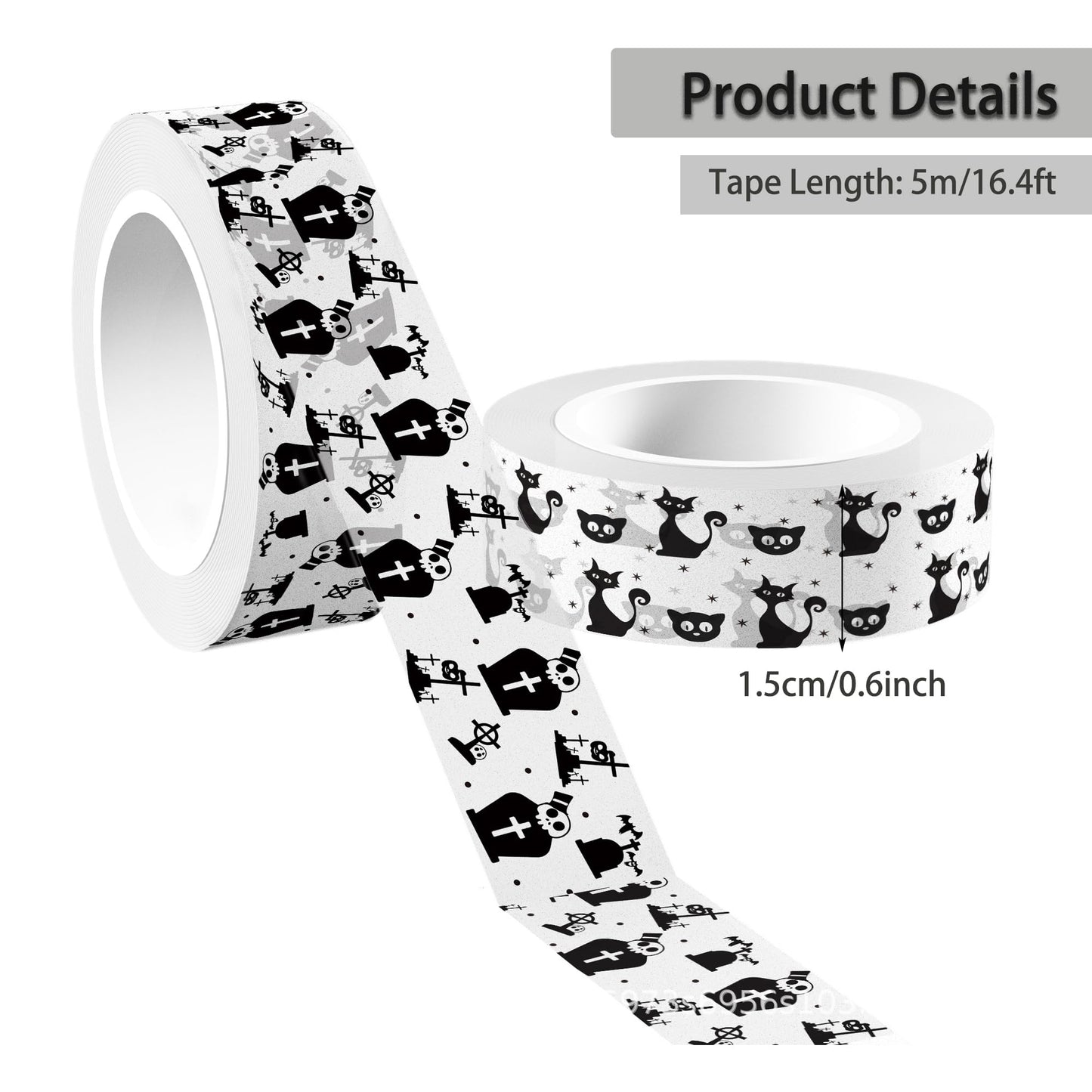 GLKTOPO 12 Rolls Halloween Theme Washi Tapes Pumpkin Spider Pattern Decorative Tape Black and White Masking Tape for Halloween Scrapbook Journal DIY Craft Gift Wrapping, 16.4Ft