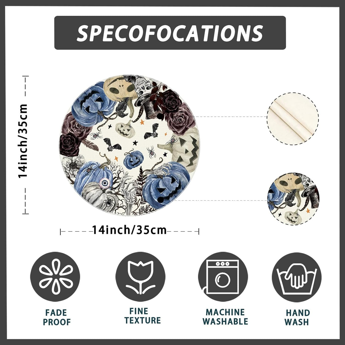 XCHI Spooky Blue Pumpkin Halloween Round Placemats Set of 4 Table Mats for Party Home Kitchen Dining Table Decorations 14x14 Inch