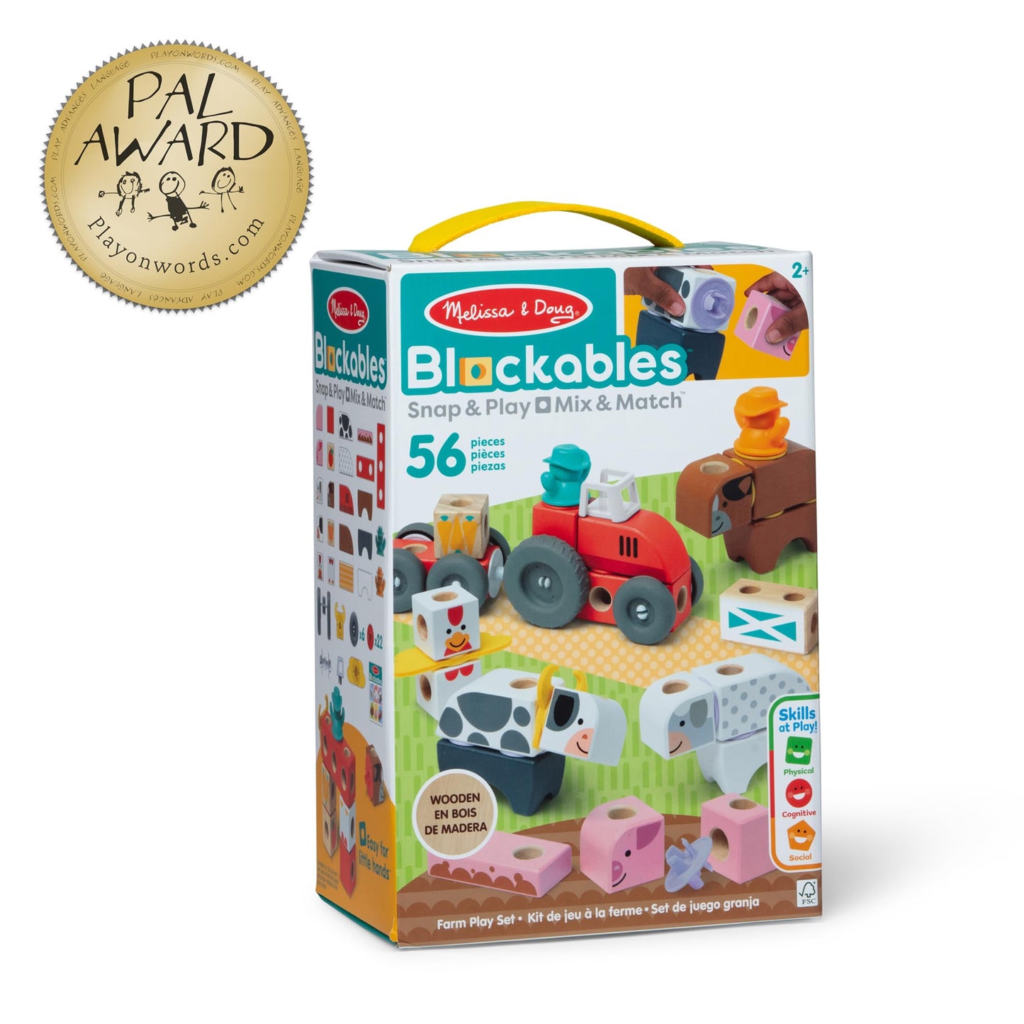 Melissa & Doug Blockables™ Farm Snap and Play, Mix and Match Connectable Wooden Building Blocks Play Set Toy for Preschool Boys and Girls (56 Pcs)