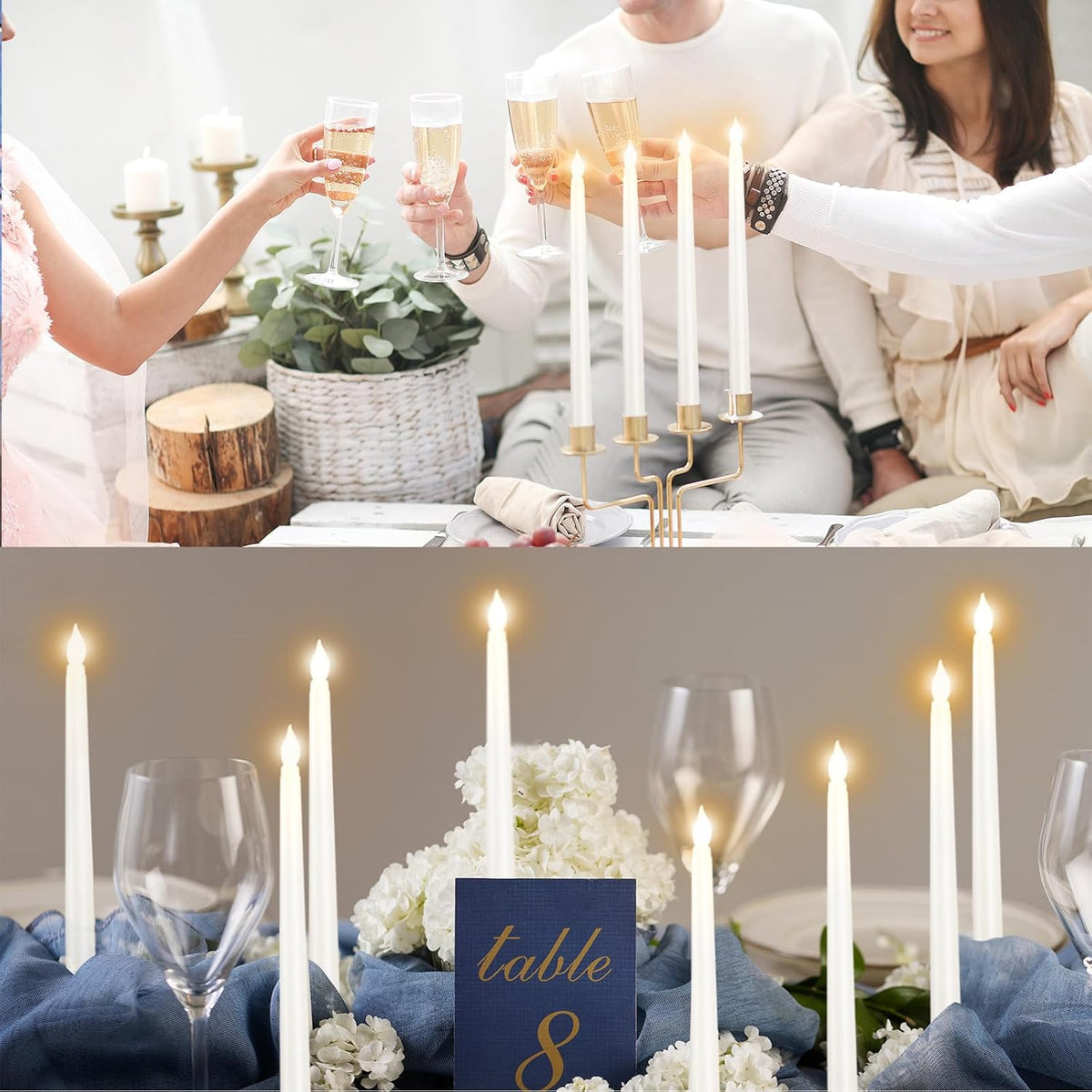 96pcs Flameless Flickering LED Taper Candles Bulk Battery Operated Candles for Christmas Halloween Birthday Wedding Party, (Ivory, 11 inch, 96pcs)