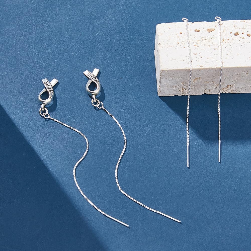Hobbspring 2 Pairs Silver Chain Threader Earrings 925 Sterling Silver Tassel Chain Earrings 8cm Pull Through Threaded Long Chain Drop Tassel with Loop for Women DIY Earring Making
