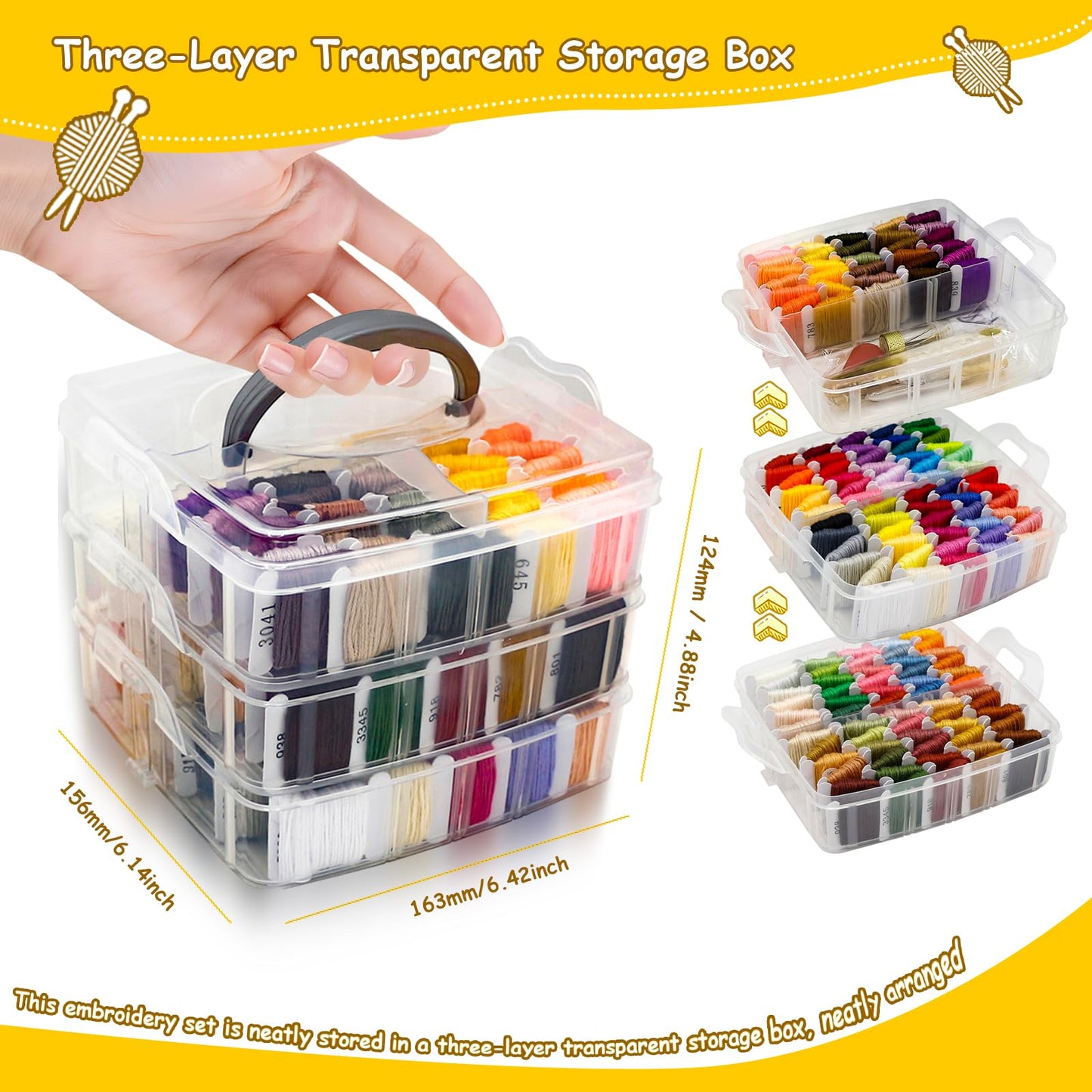 187Pcs Embroidery Floss Polyester Cross-Stitch Thread Kit with Tailoring Tools 150 Colors Friendship Bracelets Floss for Embroideries Sewing Handicraft DIY Project