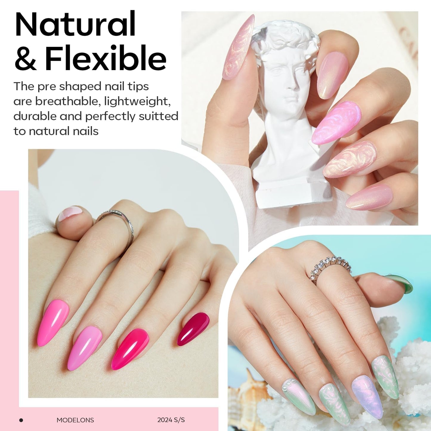 modelones X Nail Gel Kit Almond, Upgrade 15Sizes Fake Nails, 9-in-One Glue Dehydrator & Mini U V Light Clipper, 510Pcs Medium Almond Press on Tips for Extension DIY Salon Home Gift