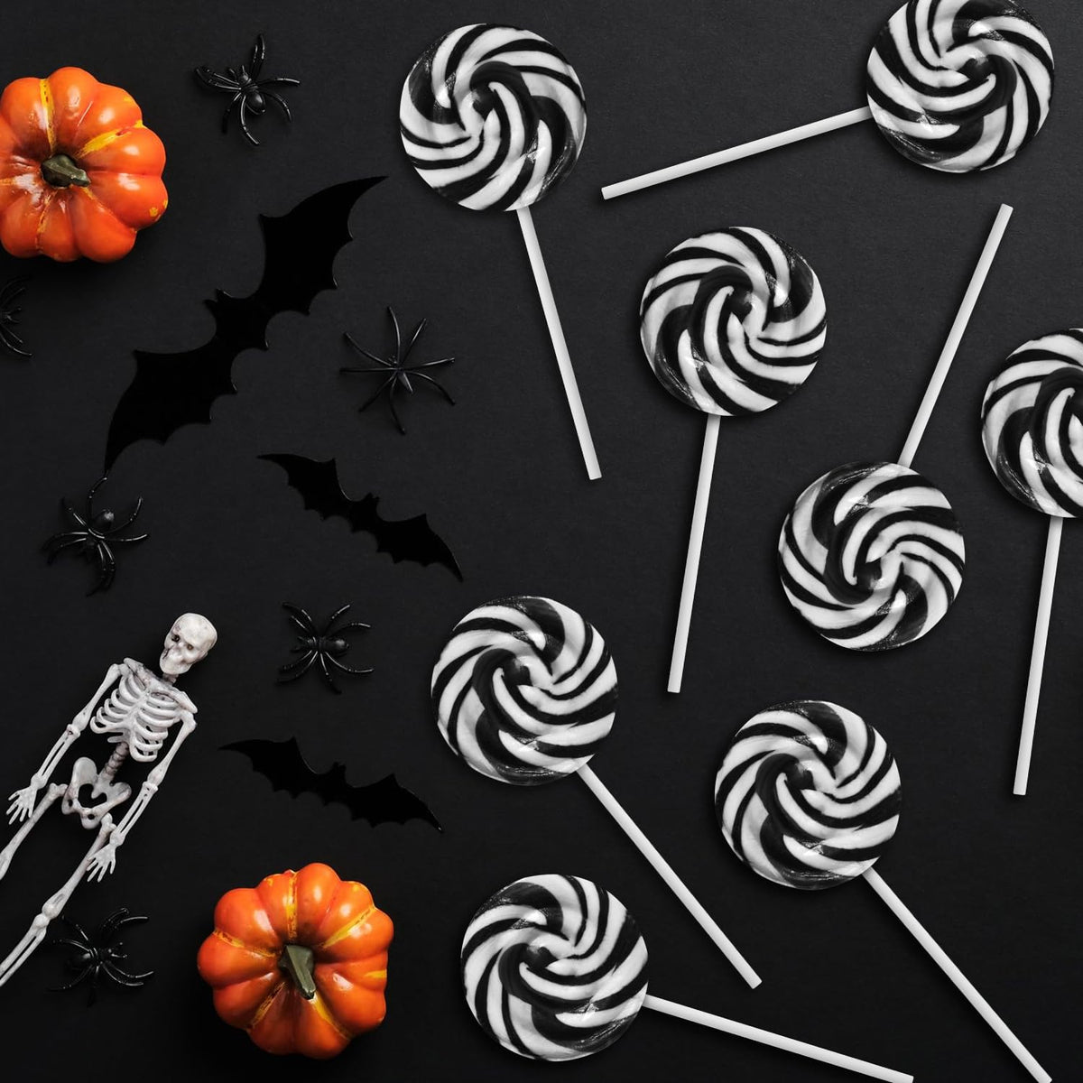 Black and White Halloween Lollipops, 50 Pieces of swirl Lollipops Individually Wrapped, Perfect Trick or Treat for Kids and Adults, Halloween Candy Individually Wrapped for Sharing at Parties