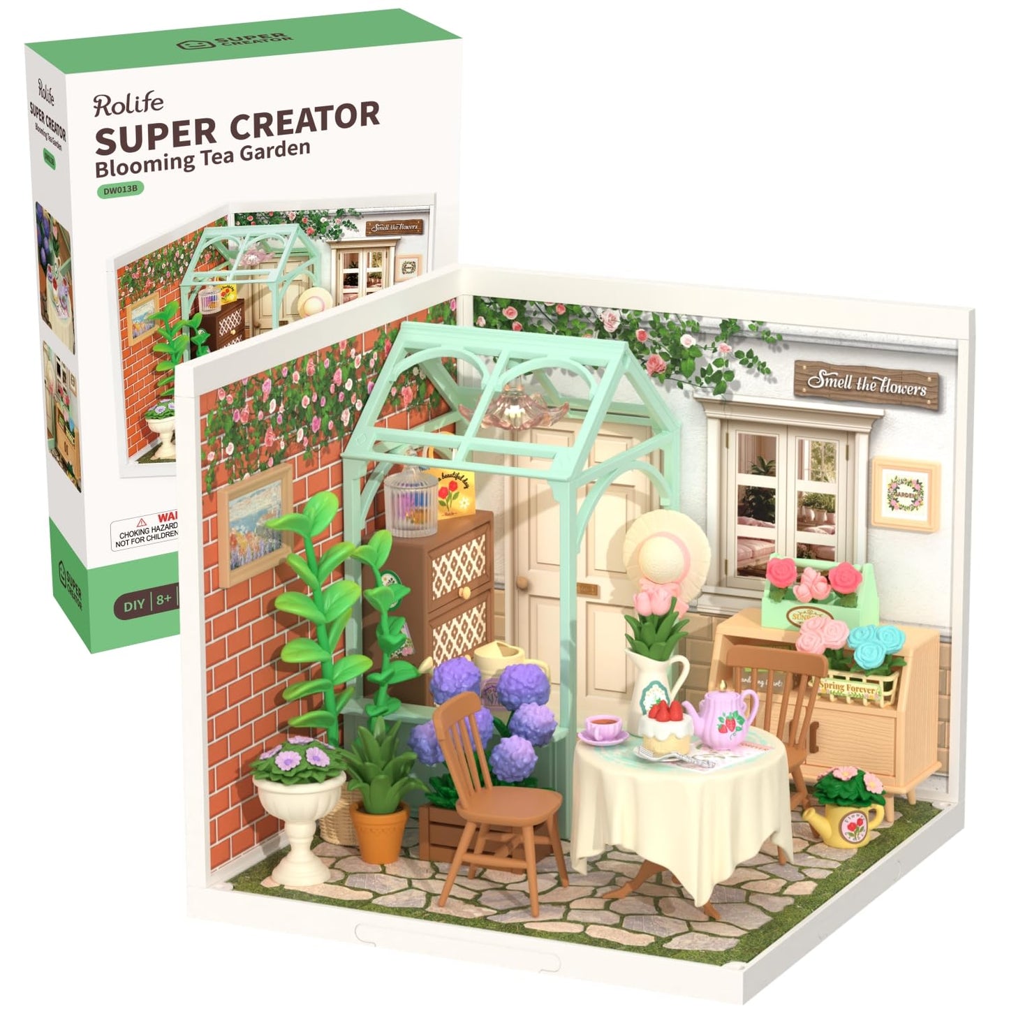 Rolife Super Creator-DIY Plastic Miniature House for Adults, Mini Blocks Model Kit Building Set for Teens 8-12, DIY Crafts/Hobbies/Building Blocks Toys for Teens&Adults (Blooming Tea Garden)