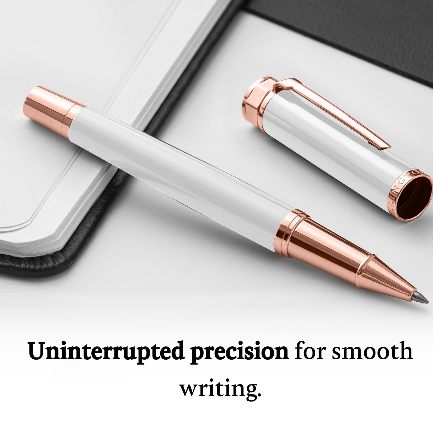 Ellington Pens Luxury Ballpoint Pen – Premium Quality, Smooth Writing Experience, Elegant Design, Includes 2 Ink Refills – Ideal for Professionals and Gift Giving (White Rose Gold)