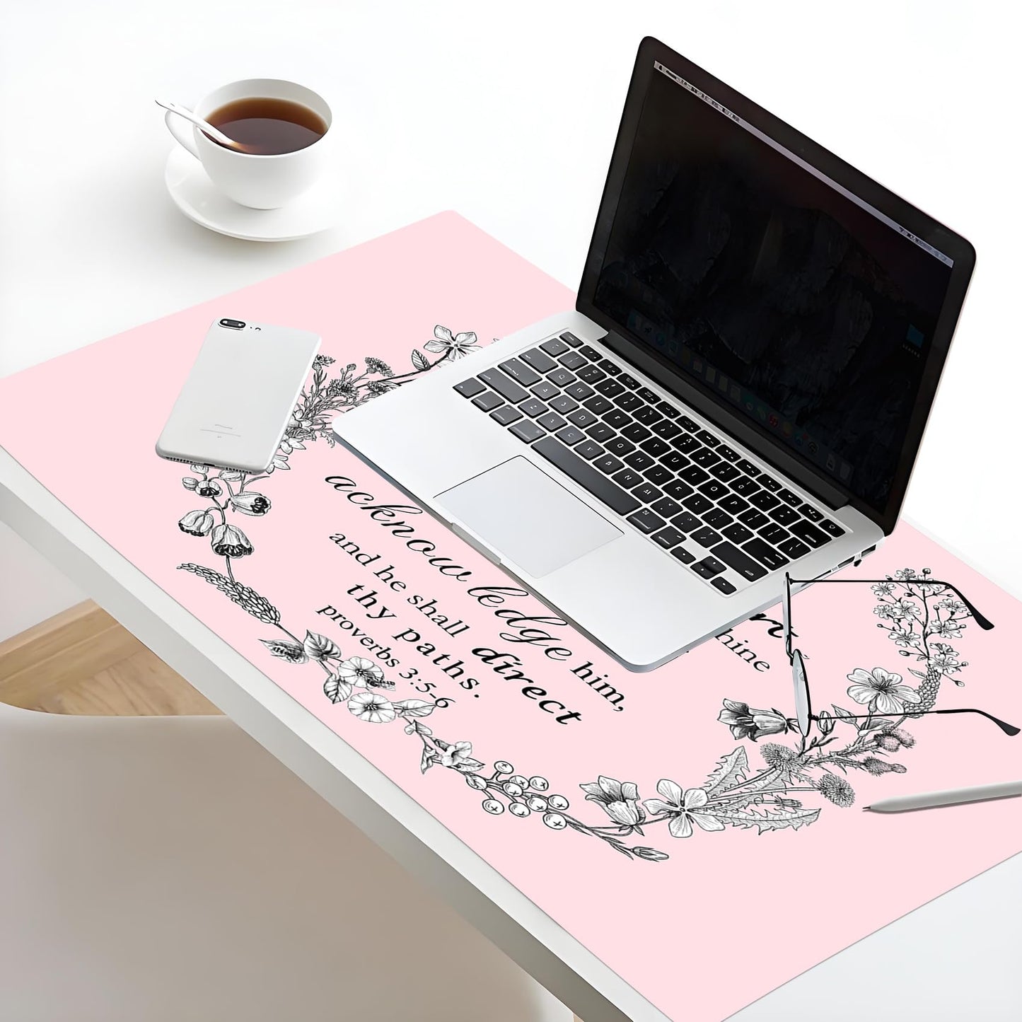 EOBTAIN Pink Large Mouse Pad Bible Verse Keyboard Mat 31.5x15.7 Inch Scripture XXL Extended Desk Mat Smooth Non-Slip Rubber Mousepad Relaxing Spiritual Desk Accessories for Office Home