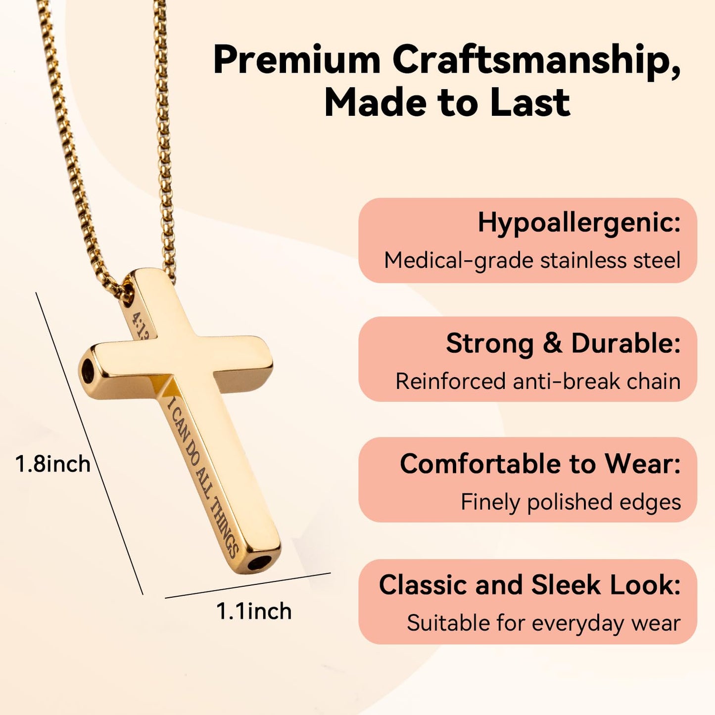 FUNPAR Cross Breathing Necklace, Inspirational Bible Verse Reduce Anxiety Mindfulness Necklace, Premium Stainless Steel Breathwork Tool, Anxiety Relief Items Gift(Gold)