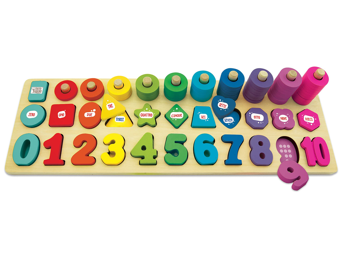 Teorema Giocattoli 40559 Wooden Stackable Learning Numbers Set, Multi-Colour