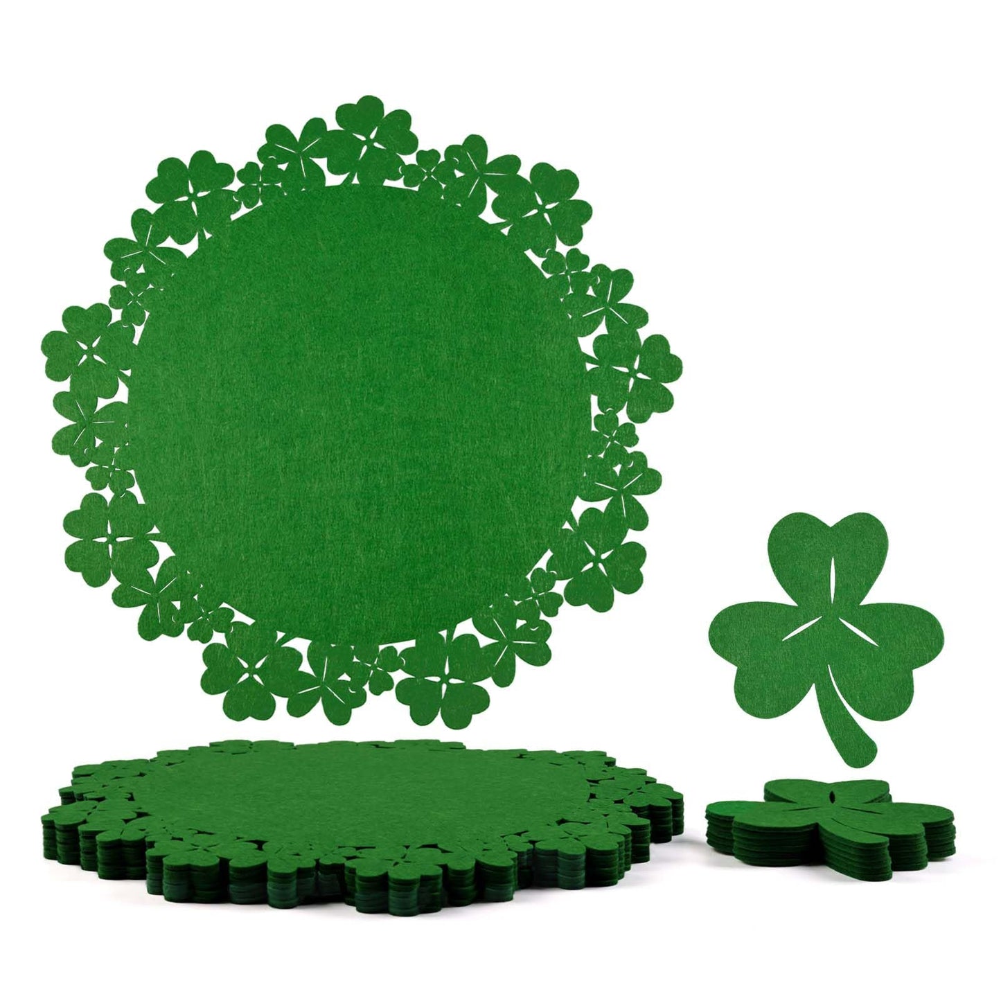 Noctiflorous St. Patrick’s Day Shamrock Green Round Felt Placemats with Coasters Set of 6 Table Decoration Durable Heat-Resistant Non-Slip Washable Place Mats Indoor Outdoor Kitchen Dining Table Mats