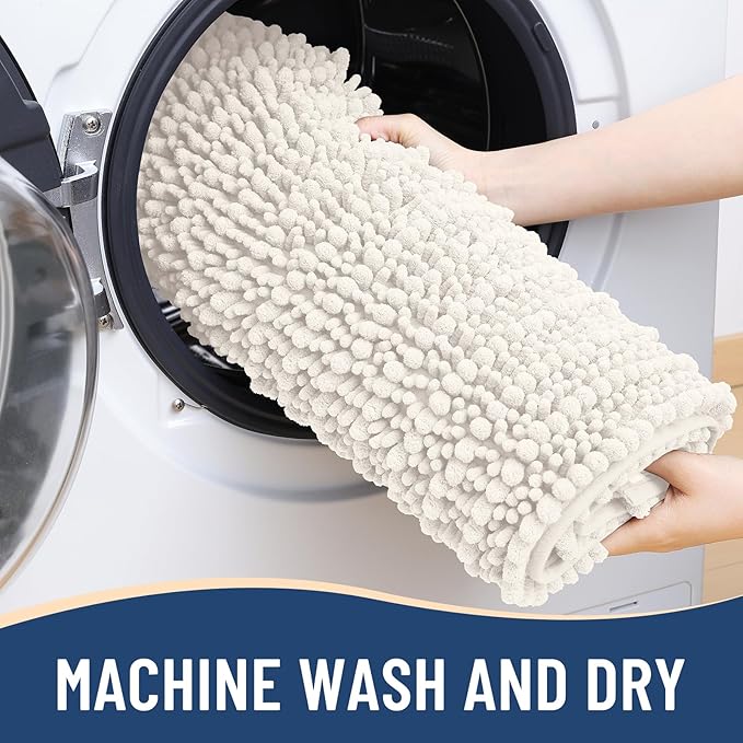 Arotive Luxury Chenille Bathroom Rug Mat, Extra Soft Thick Absorbent Shaggy Bath Rugs, Non-Slip Machine Wash Dry, Plush Bath Mats for Bathroom, Shower and Tub, 40x24, Ivory